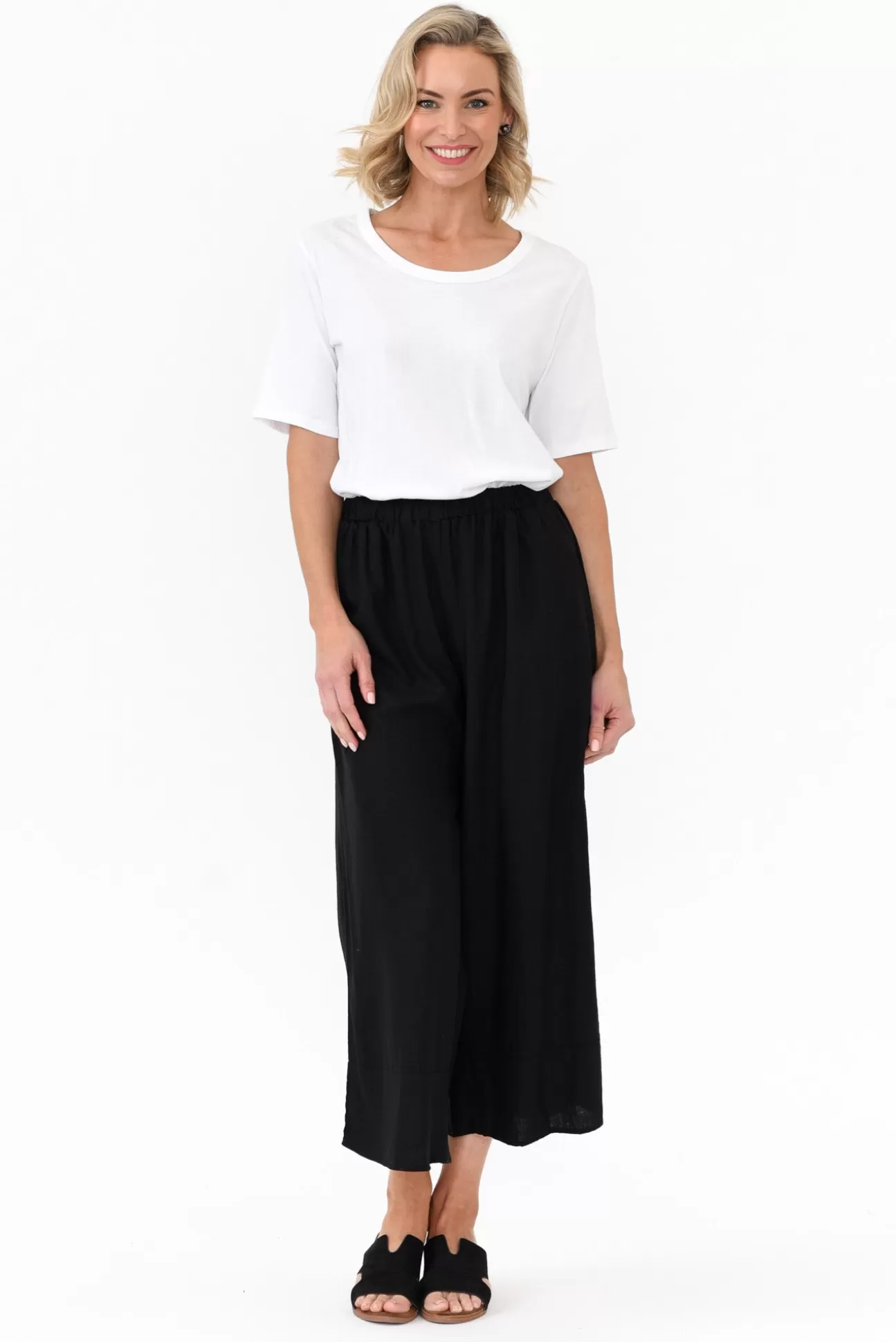 Cali and Co Colleen Black Linen Wide Leg Pant New