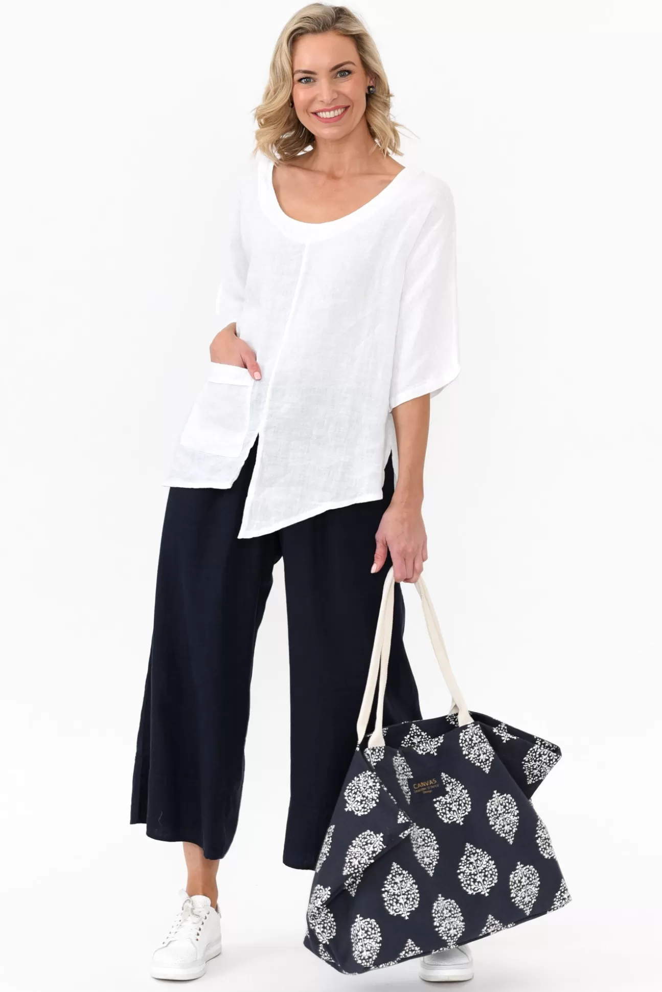 Cali and Co Colleen Navy Linen Wide Leg Pant Online