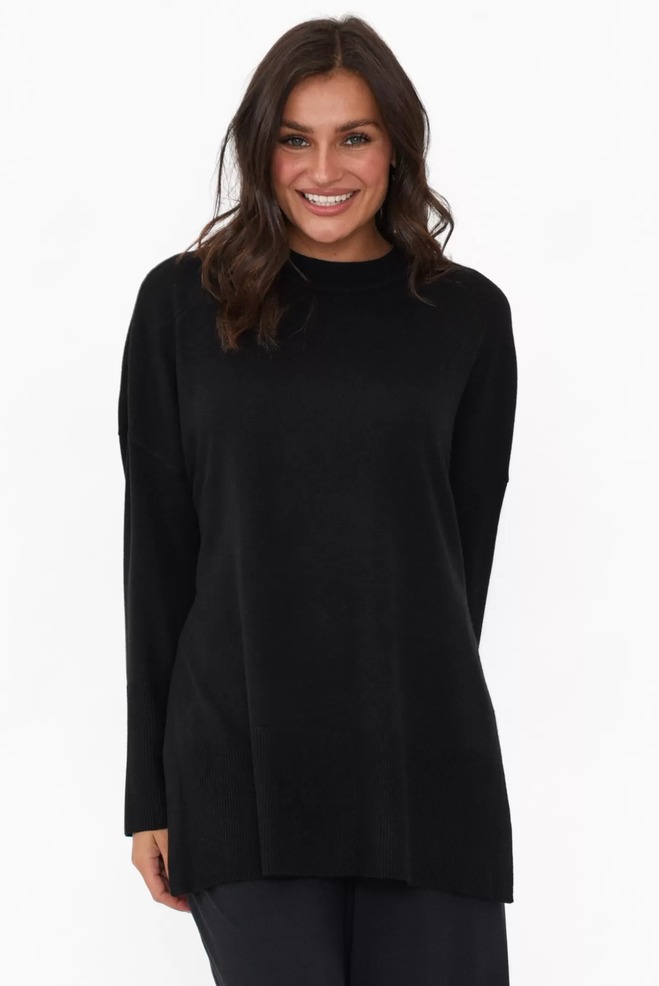 Tirelli Collins Black Wool Blend Split Hem Jumper Store