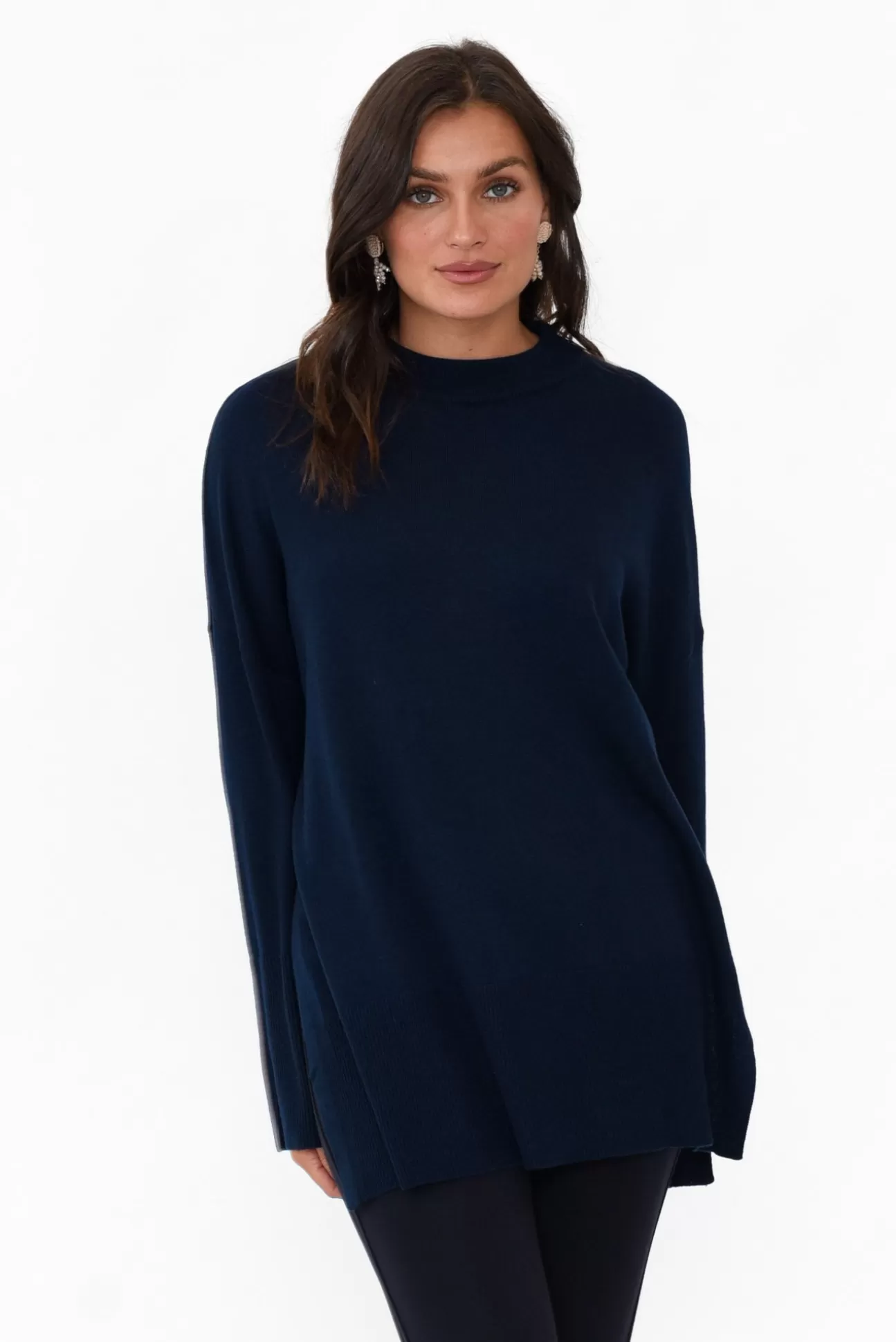 Tirelli Collins Navy Wool Blend Split Hem Jumper Outlet