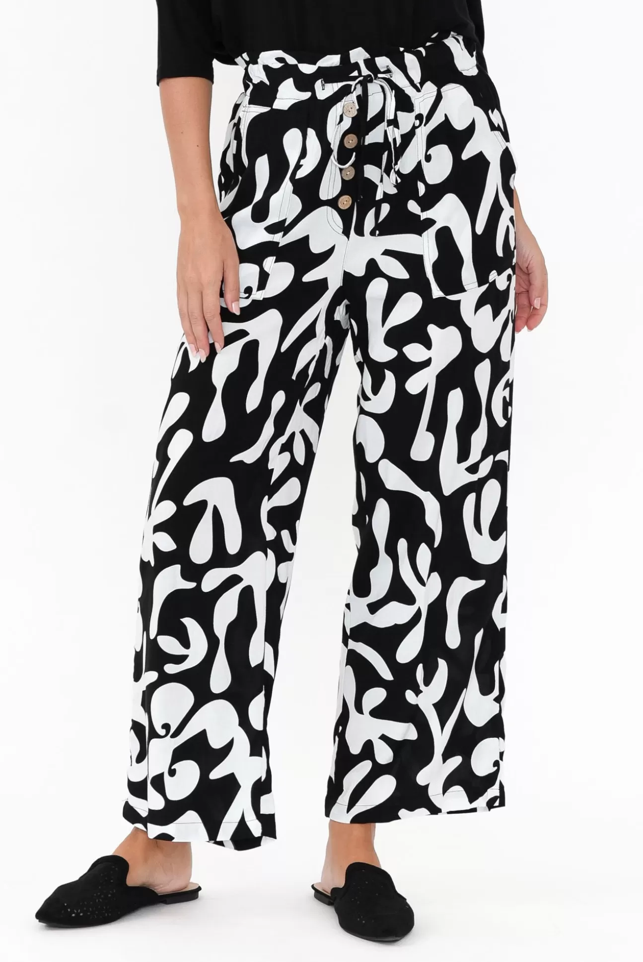 New U Collection Colton Black Abstract Drawstring Pant Store