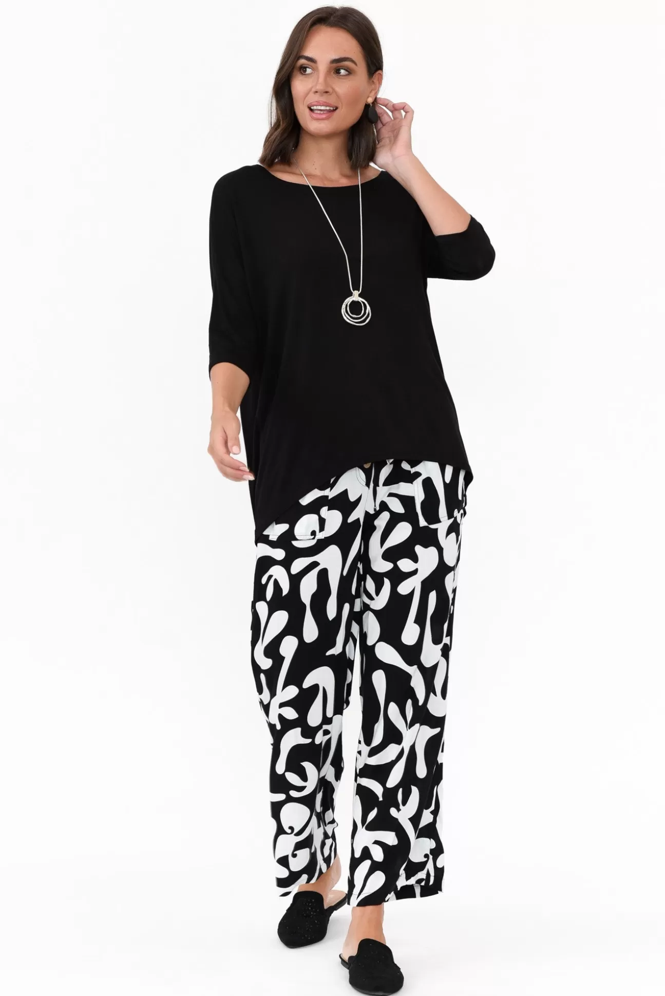 New U Collection Colton Black Abstract Drawstring Pant Store