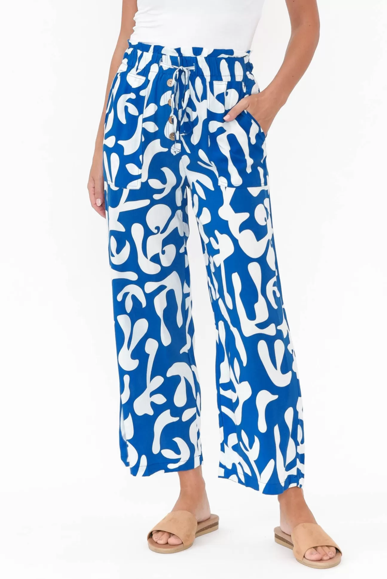 New U Collection Colton Blue Abstract Drawstring Pant Discount