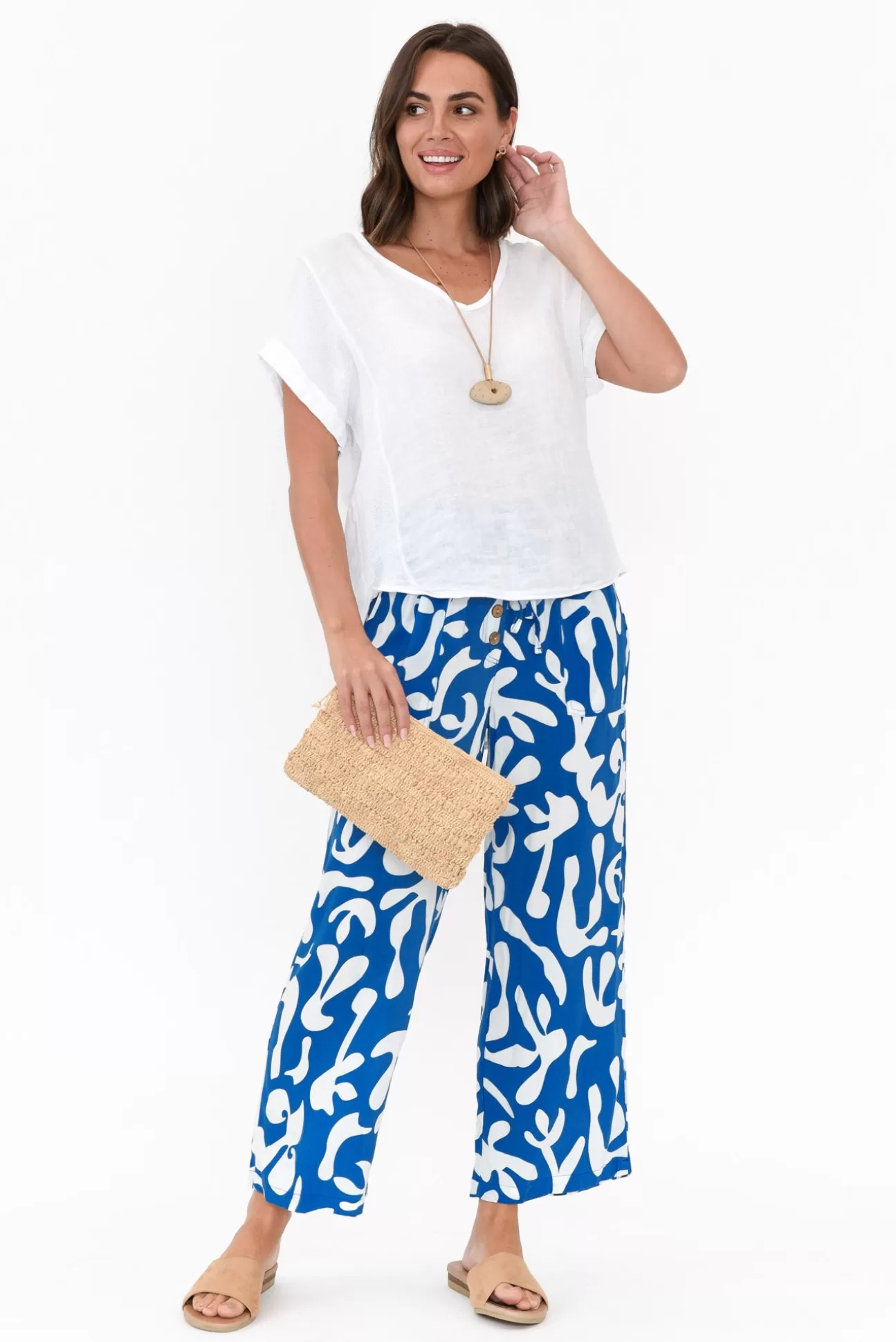 New U Collection Colton Blue Abstract Drawstring Pant Discount