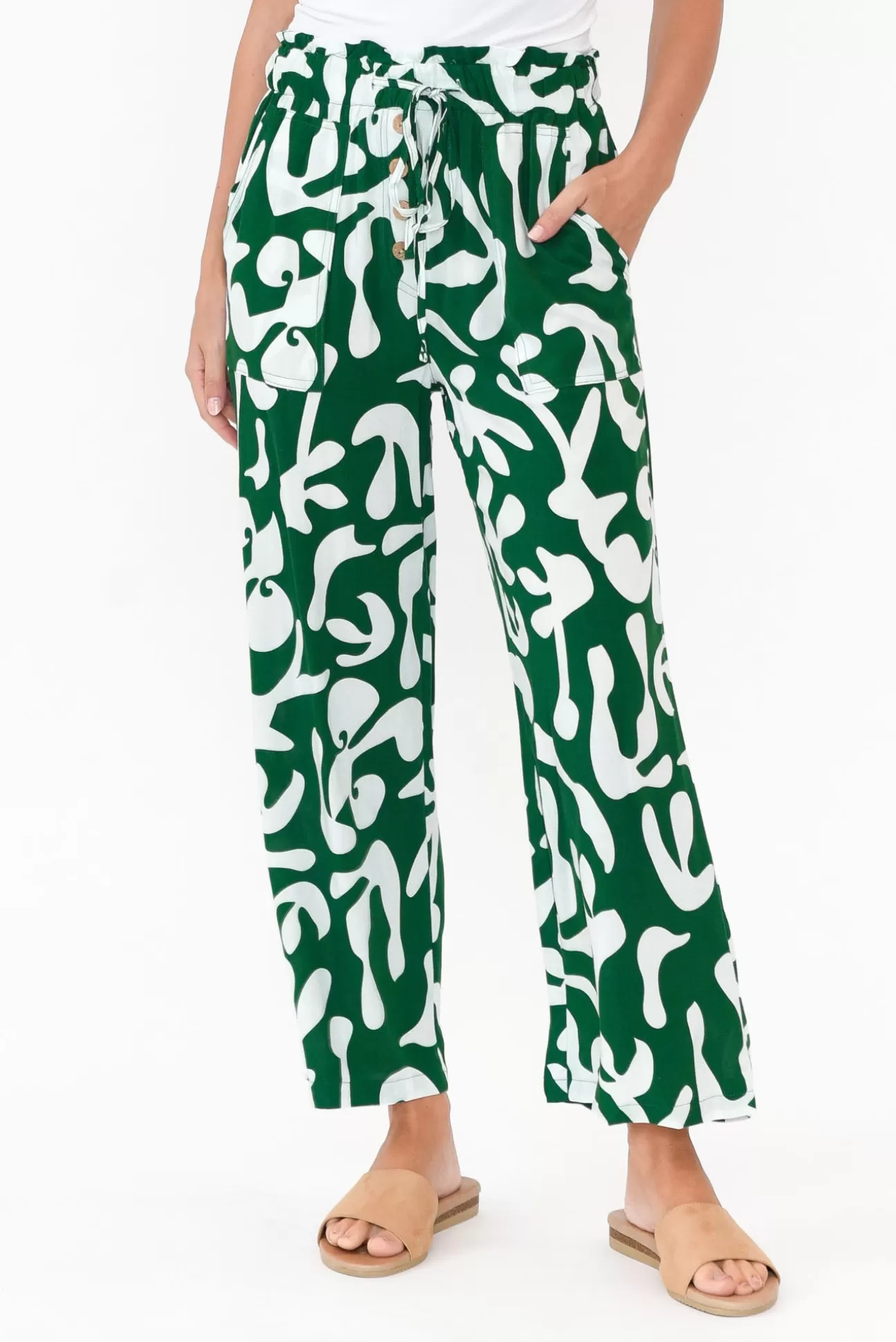 New U Collection Colton Green Abstract Drawstring Pant Best Sale