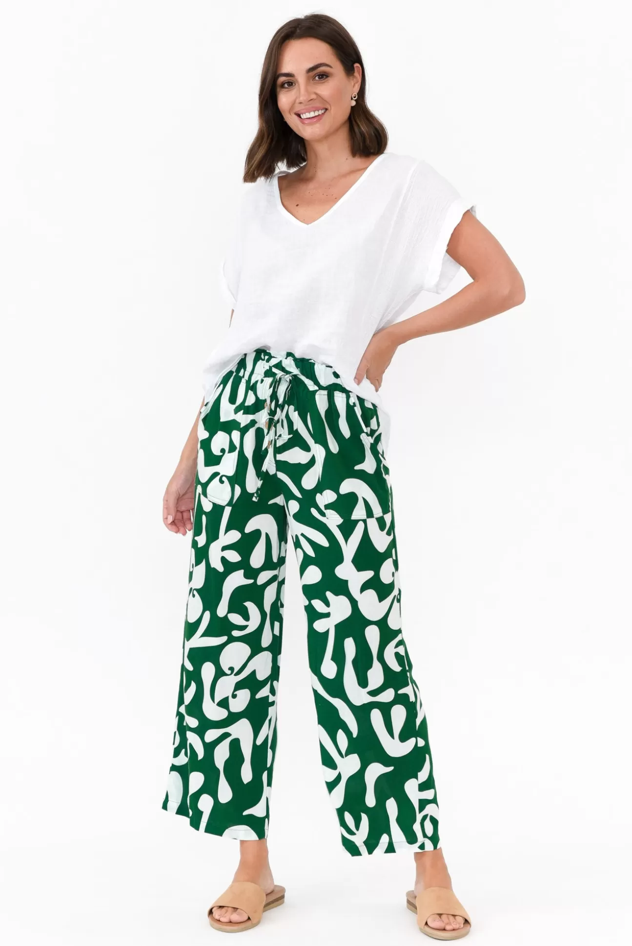 New U Collection Colton Green Abstract Drawstring Pant Best Sale