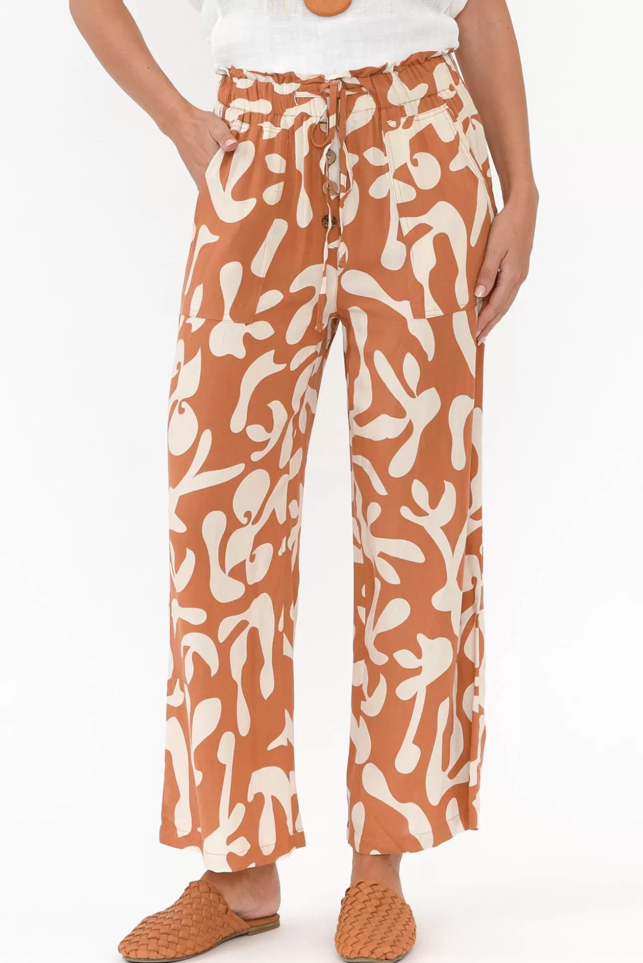 New U Collection Colton Rust Abstract Drawstring Pant Best