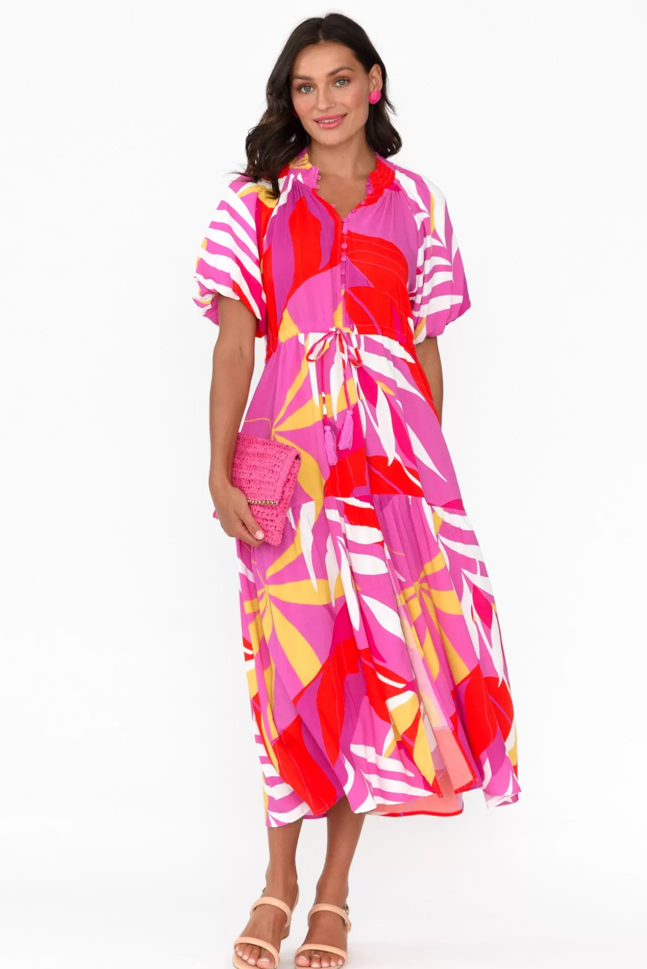 Silver Wishes Coraline Pink Tropical Split Dress Clearance