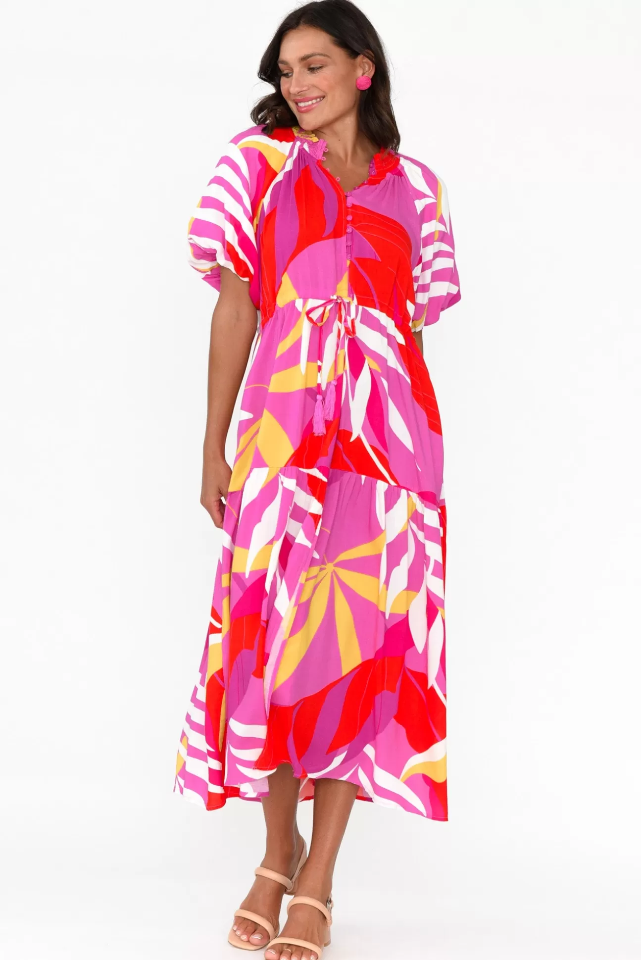 Silver Wishes Coraline Pink Tropical Split Dress Clearance