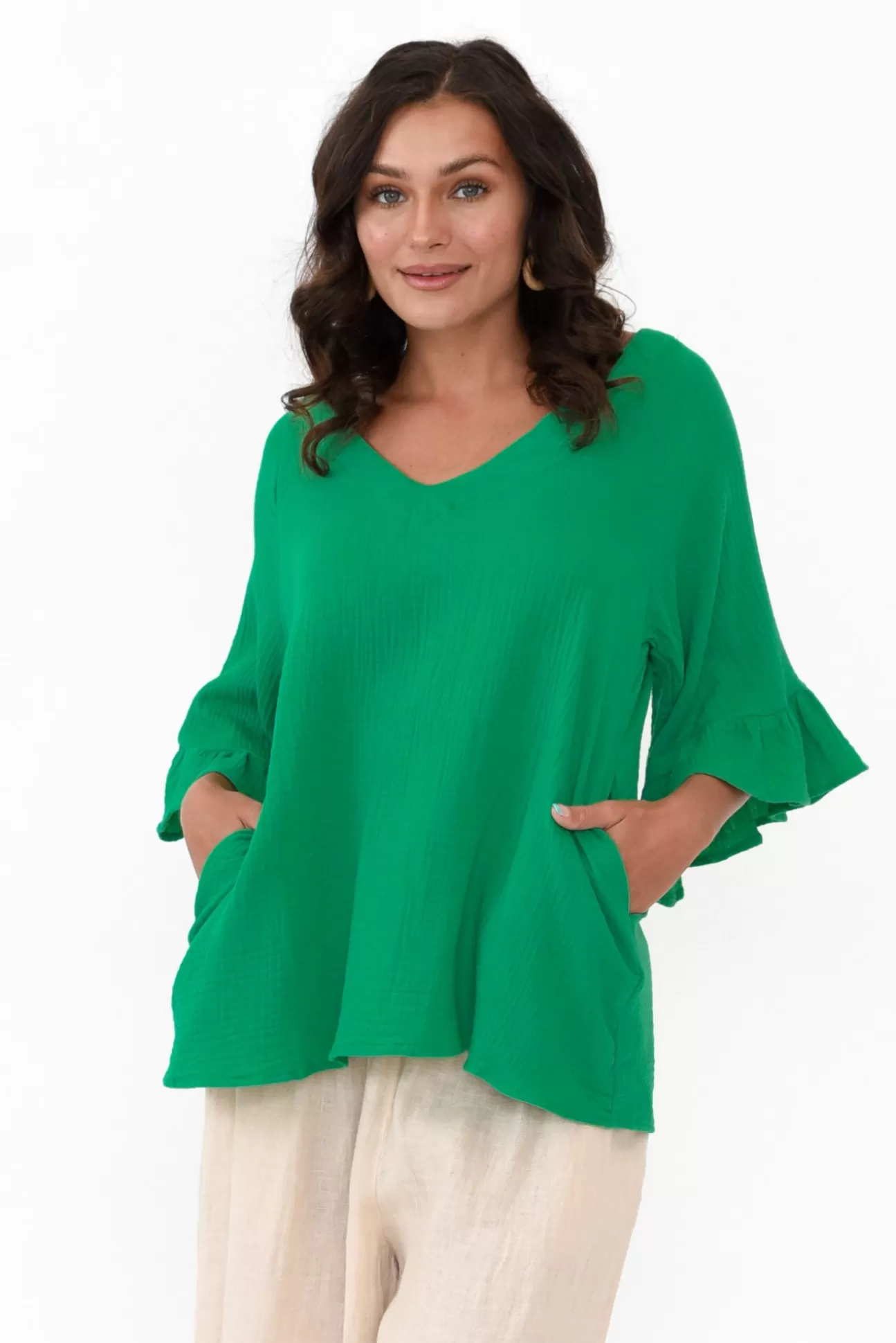 Hourglass Corey Green Crinkle Cotton Frill Top Best Sale