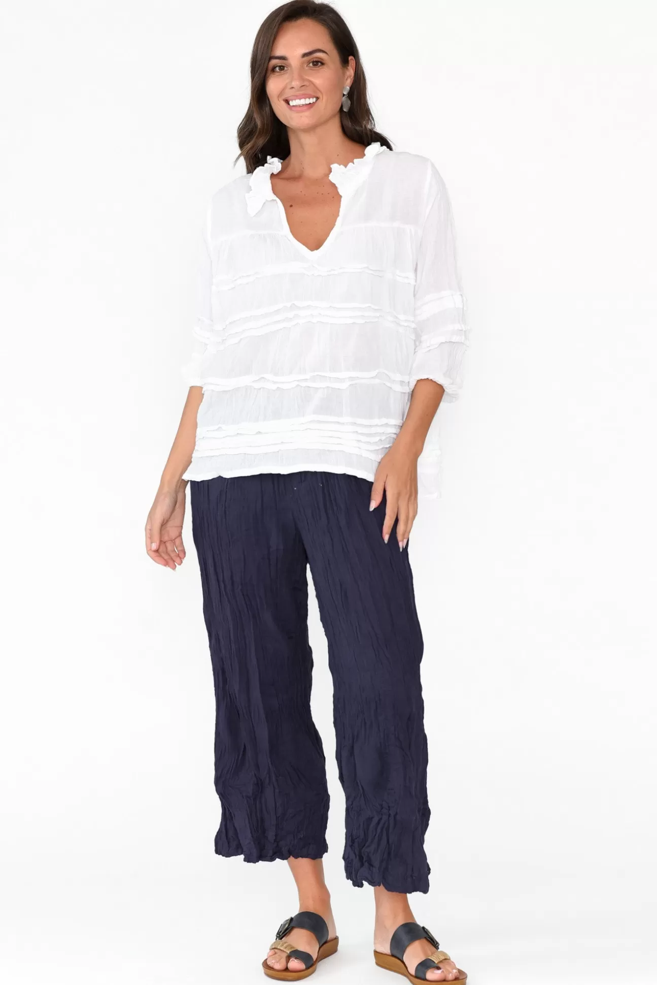 Namastai Costello Navy Crinkle Cotton Pant Discount