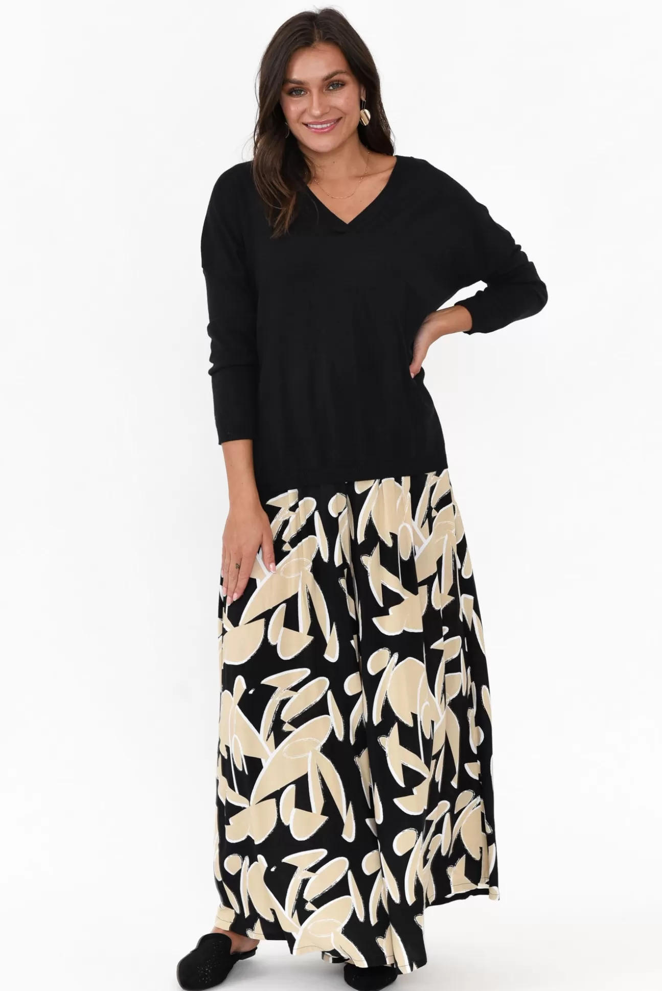 Silver Wishes Cotswold Black Abstract Wide Leg Pant Best