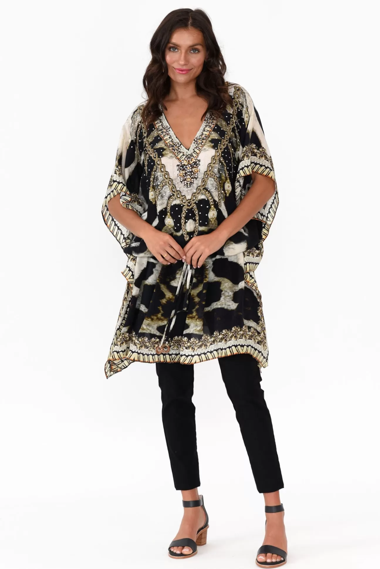 Fashion Spectrum Cougar Brown Drawstring Silk Kaftan Clearance