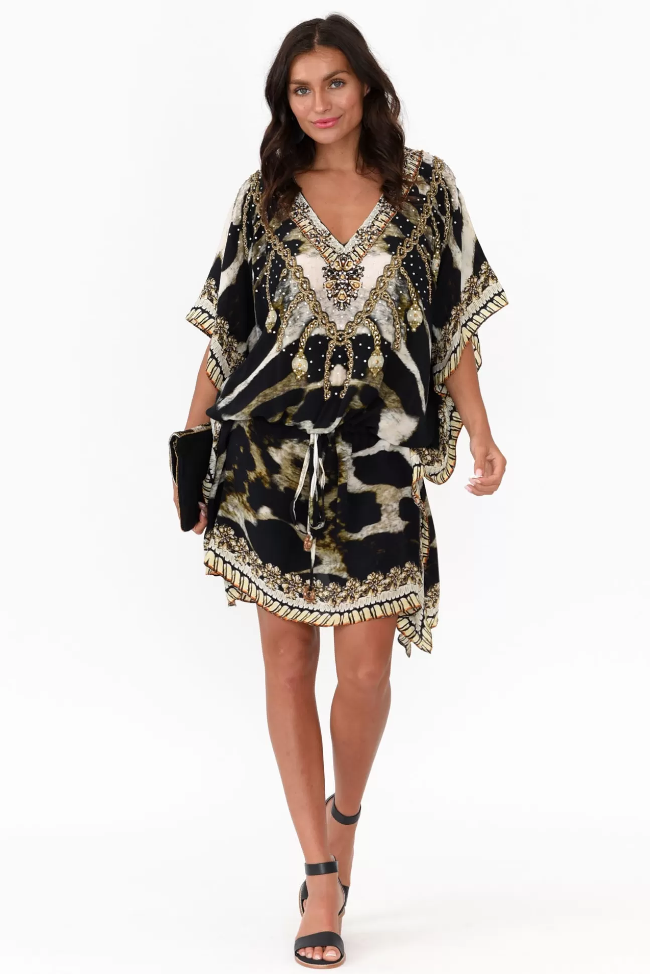 Fashion Spectrum Cougar Brown Drawstring Silk Kaftan Clearance