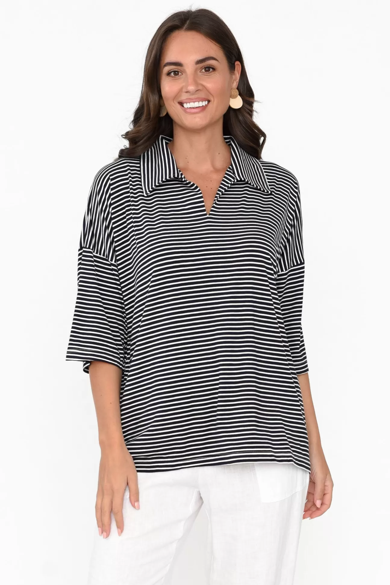 Bamboo Whispers Cressida Navy Stripe Bamboo Top Best