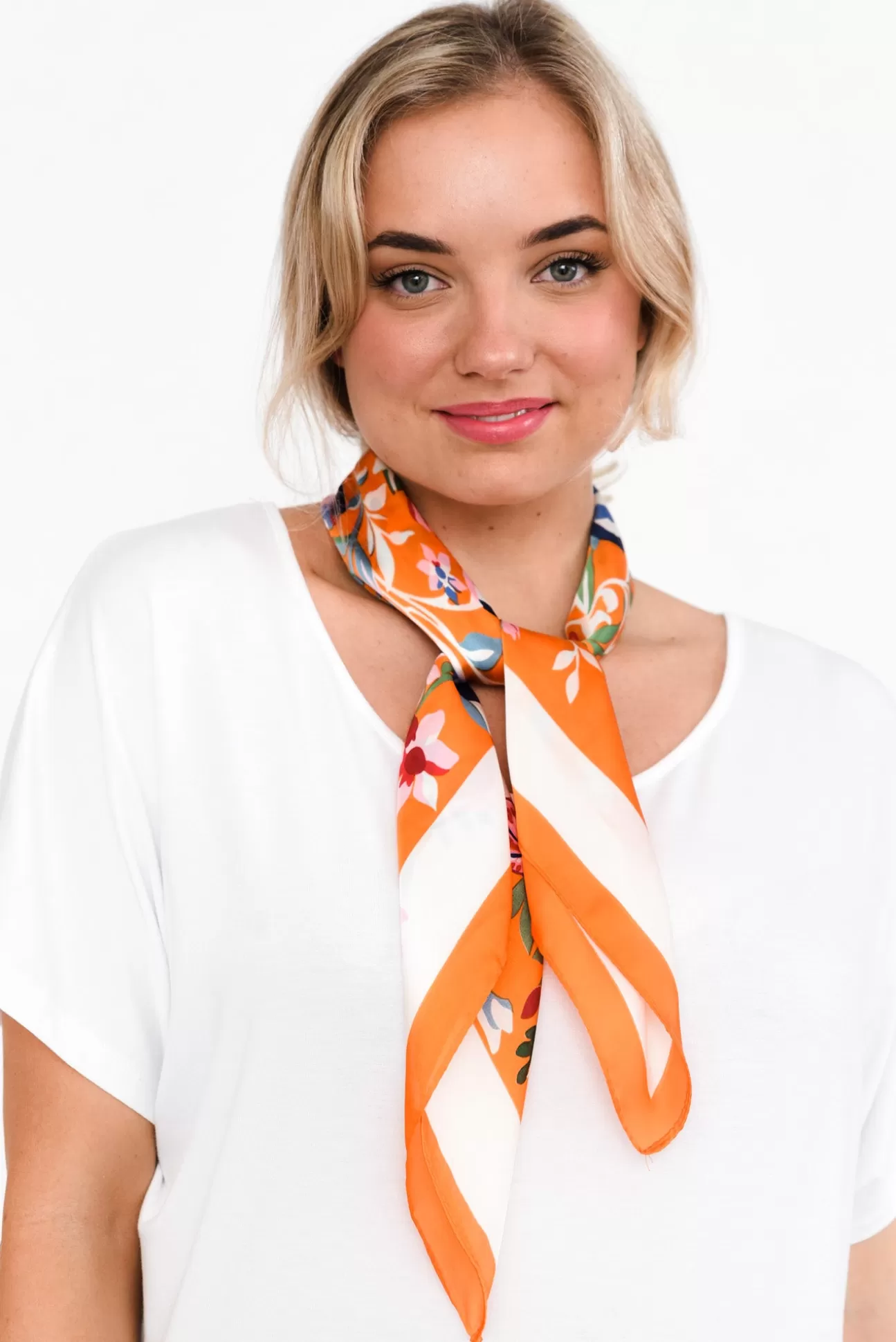 Zoda Cresta Orange Satin Floral Square Scarf Cheap