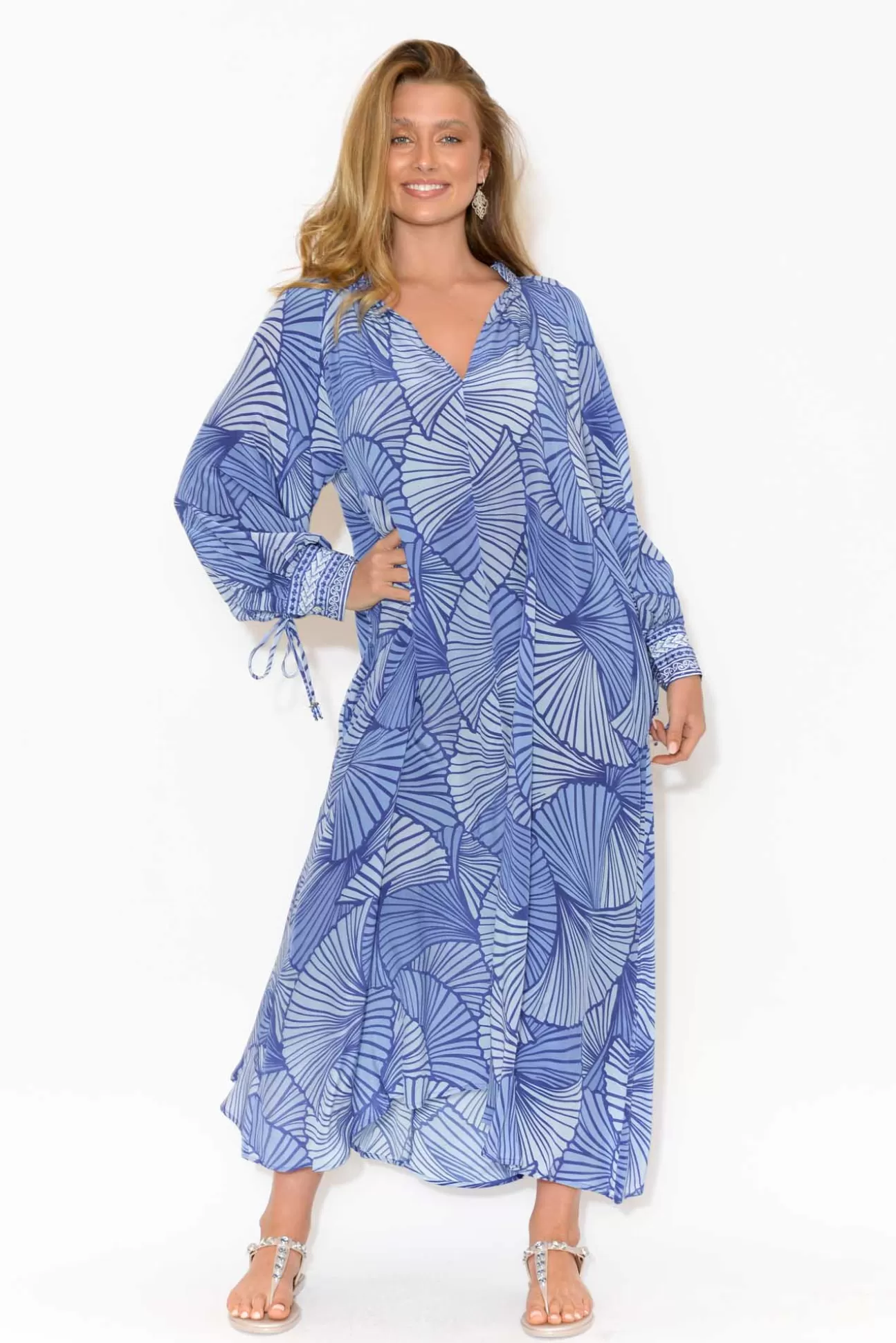 Inoa Cyrilla Blue Geometric Silk Dress Discount