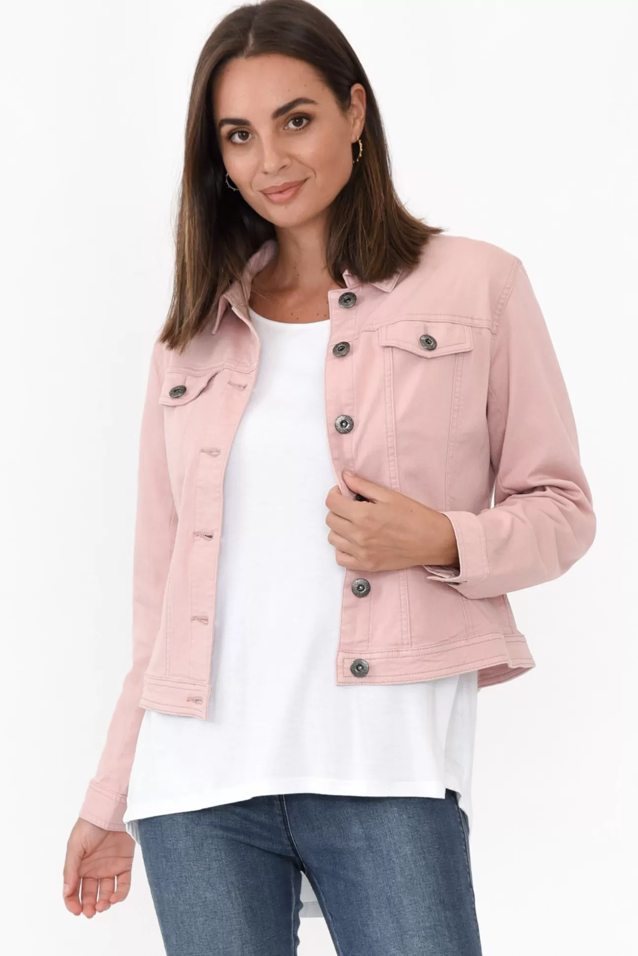 Cafe Latte Danielle Blush Stretch Jean Jacket Flash Sale