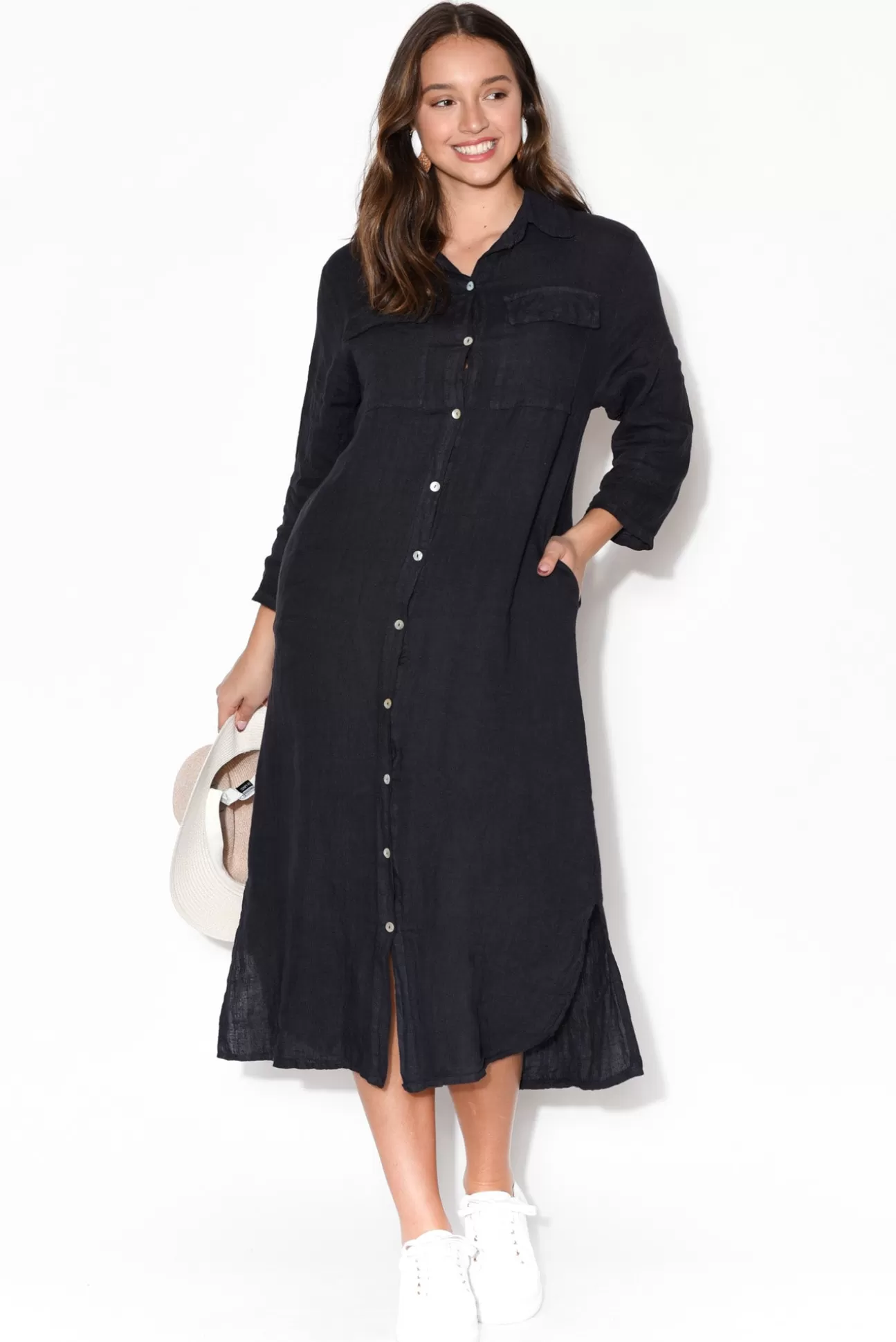 La Strada Danika Navy Linen Dress Clearance