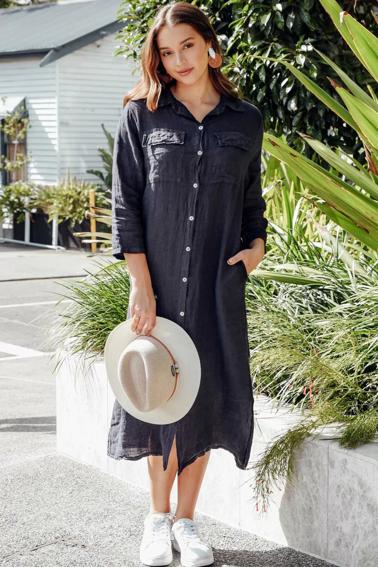 La Strada Danika Navy Linen Dress Clearance