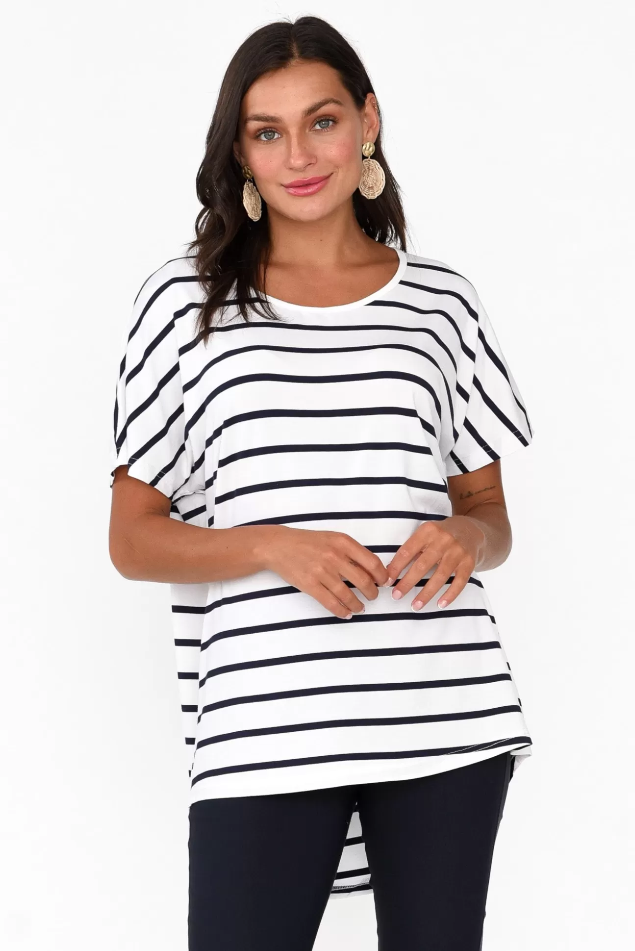 Pq Danya White Stripe Bamboo Top New