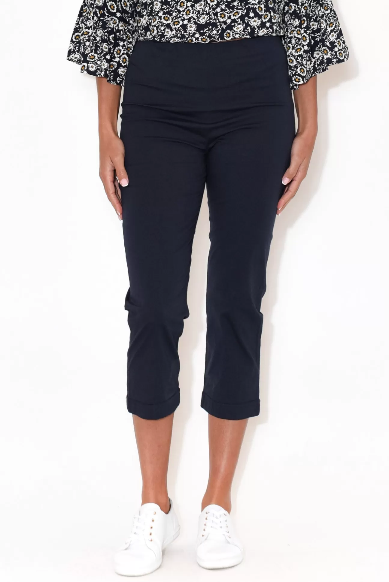 Orientique Darcy Navy Cotton Capri Pant Clearance