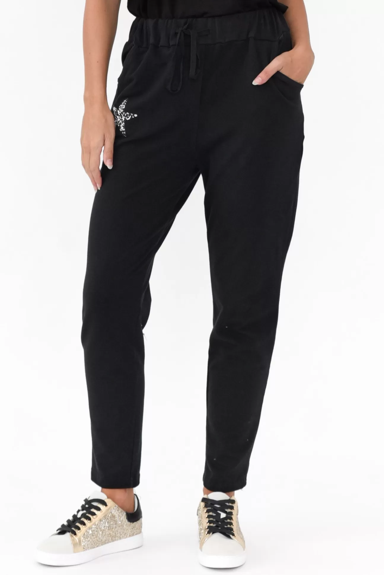 Cali and Co Darius Black Star Cotton Stretch Pant Store