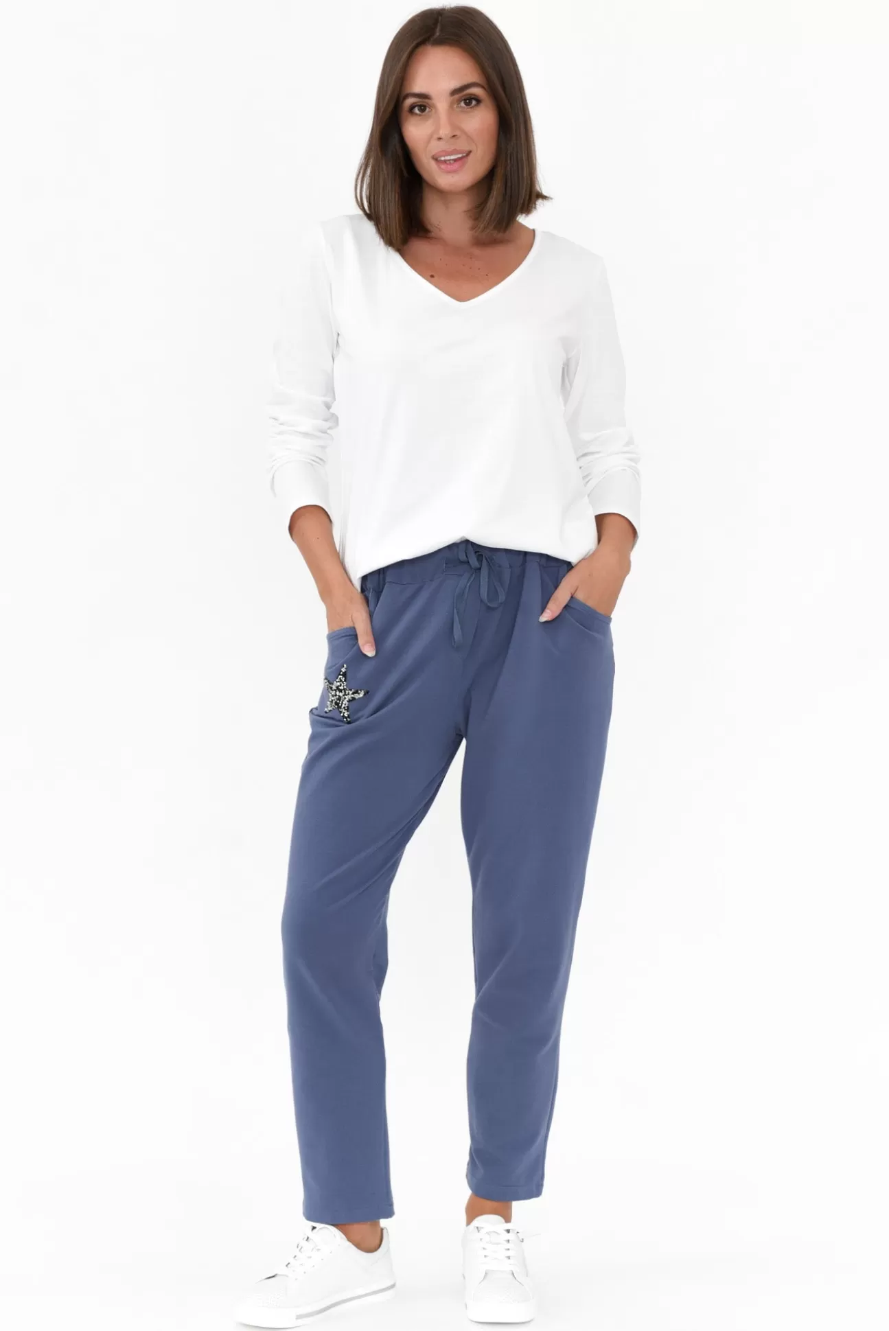 Cali and Co Darius Blue Star Cotton Stretch Pant Shop