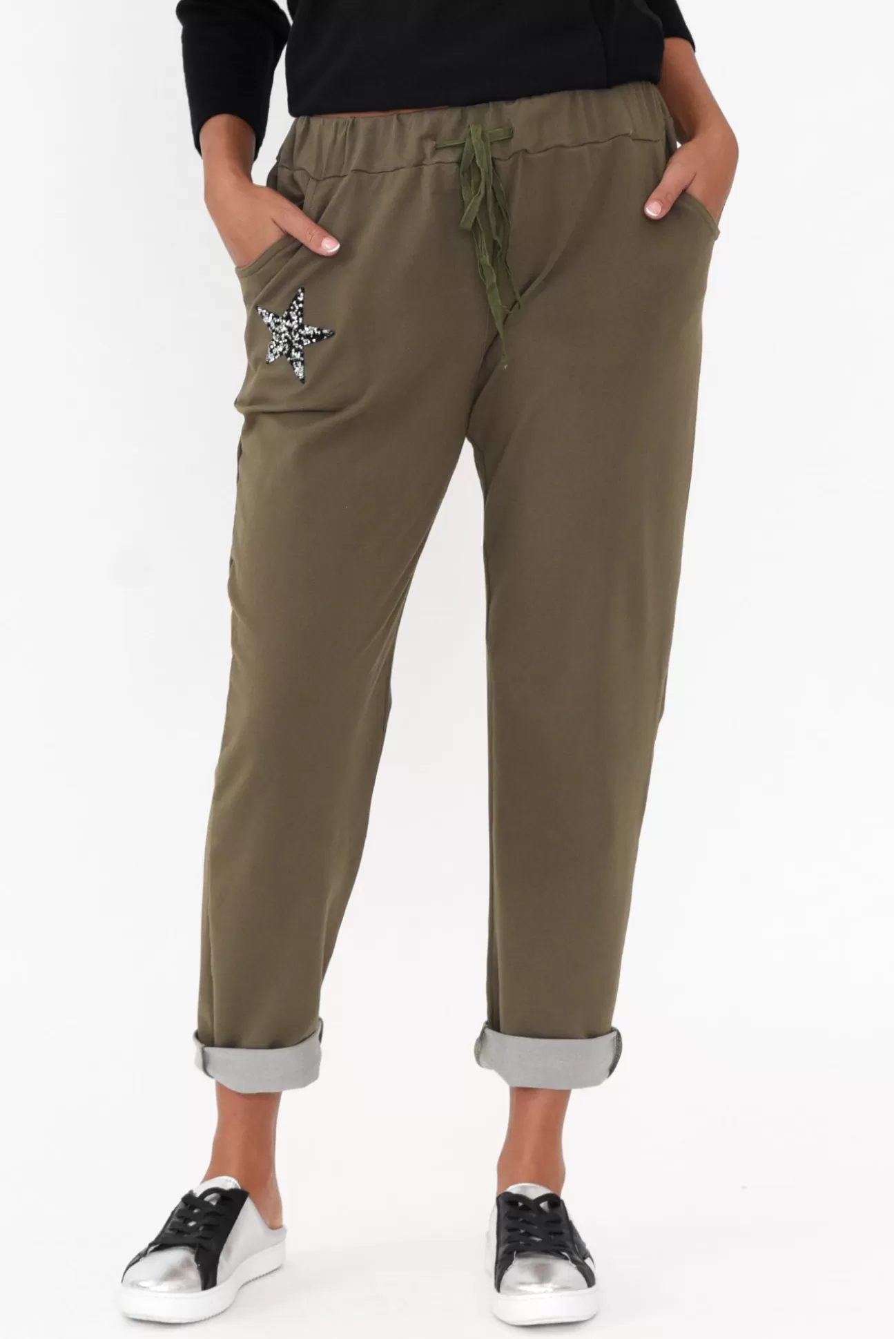 Cali and Co Darius Khaki Star Cotton Stretch Pant Online