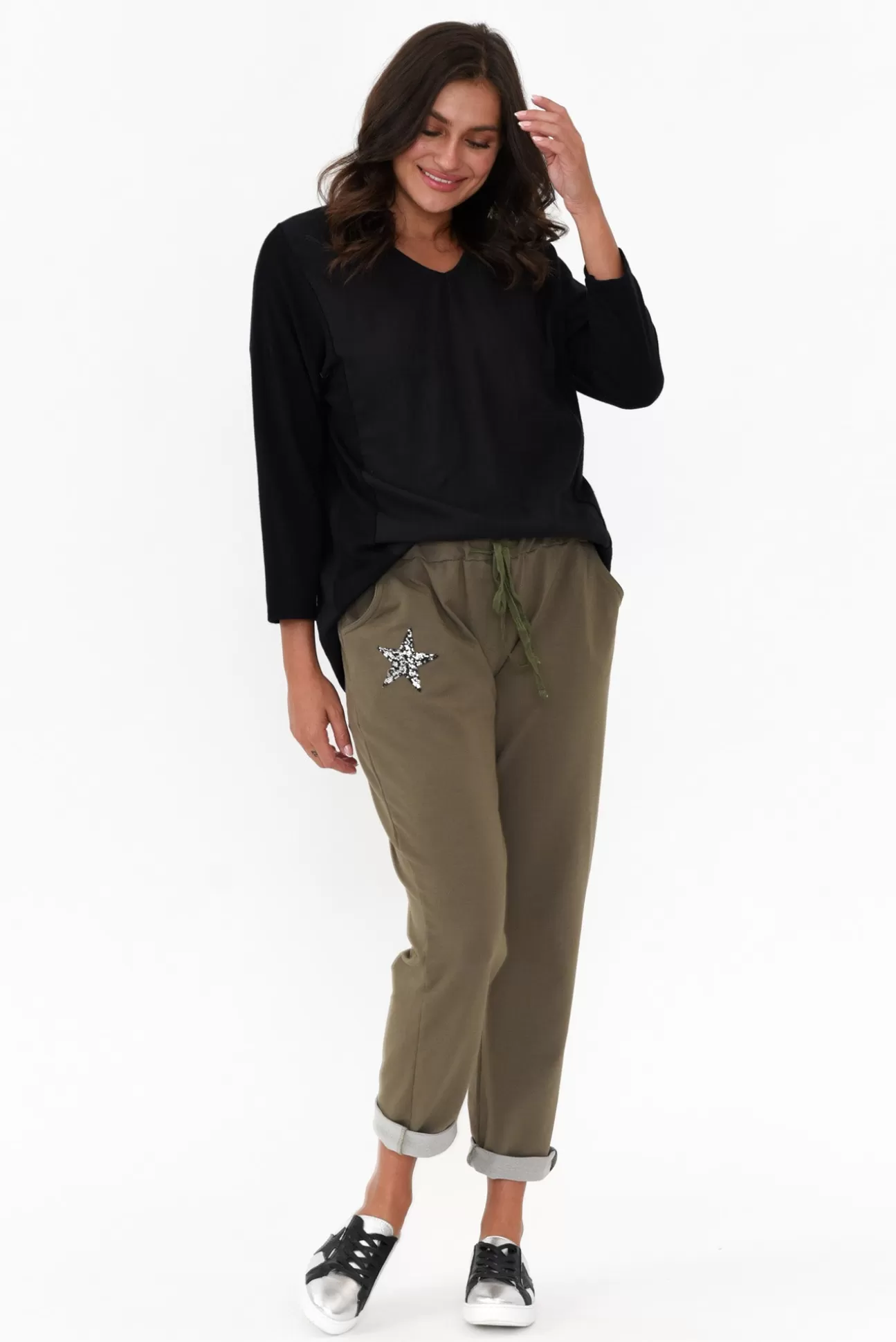 Cali and Co Darius Khaki Star Cotton Stretch Pant Online