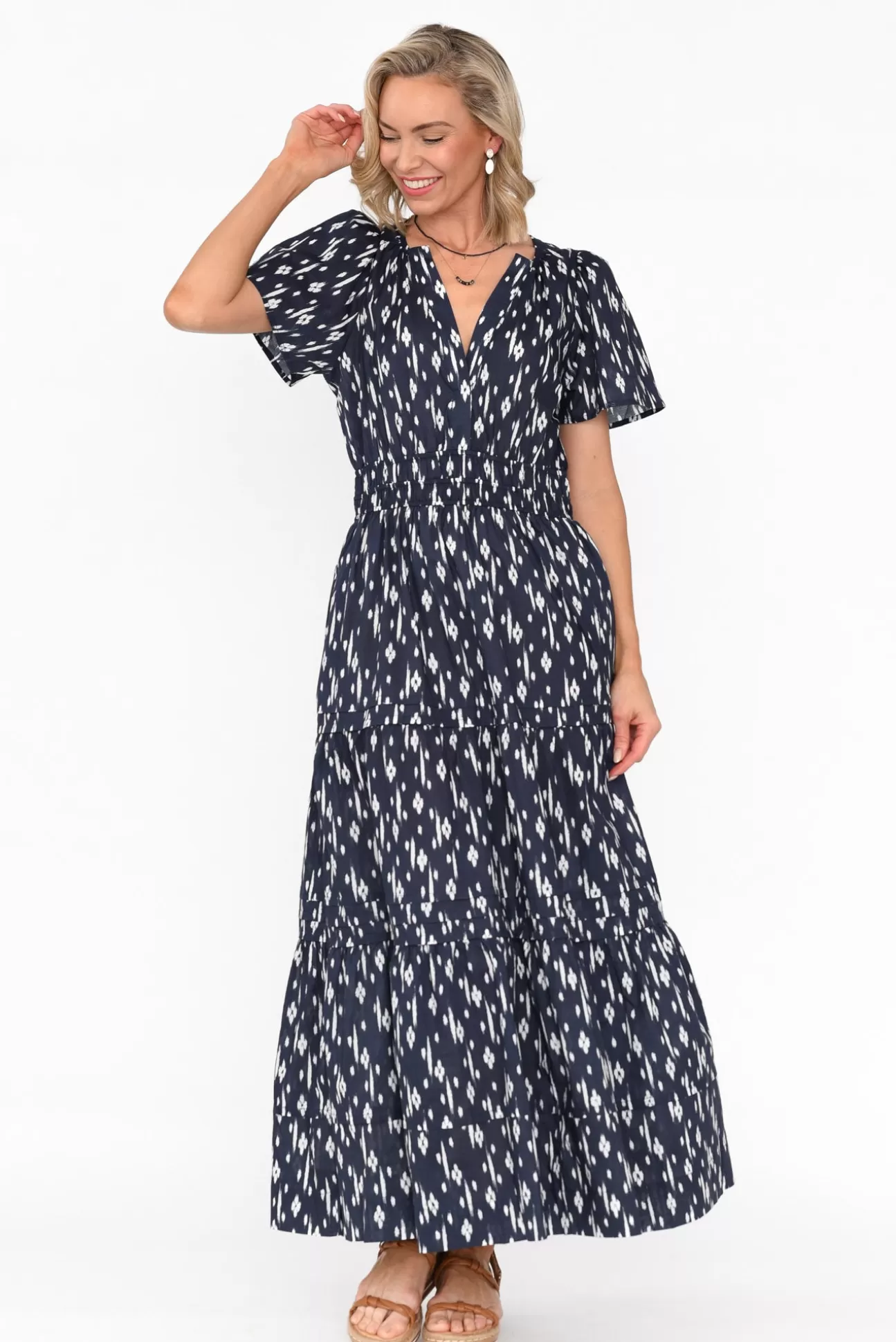 Namastai Darwin Navy Dash Cotton Maxi Dress Cheap