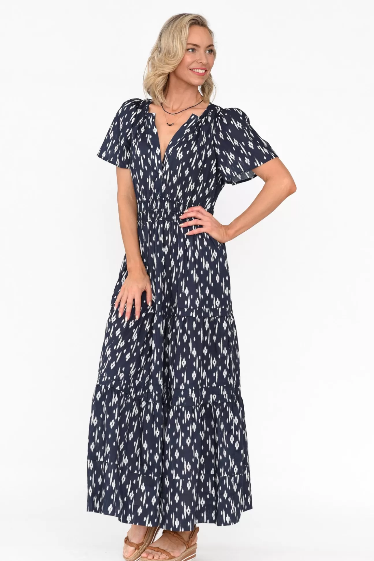 Namastai Darwin Navy Dash Cotton Maxi Dress Cheap