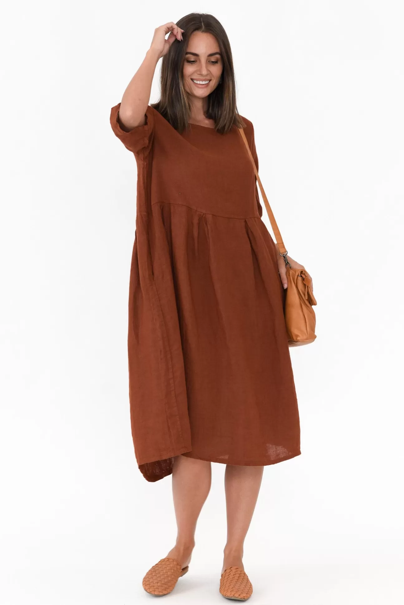 Donna Donna Davina Brown Linen Swing Dress Hot