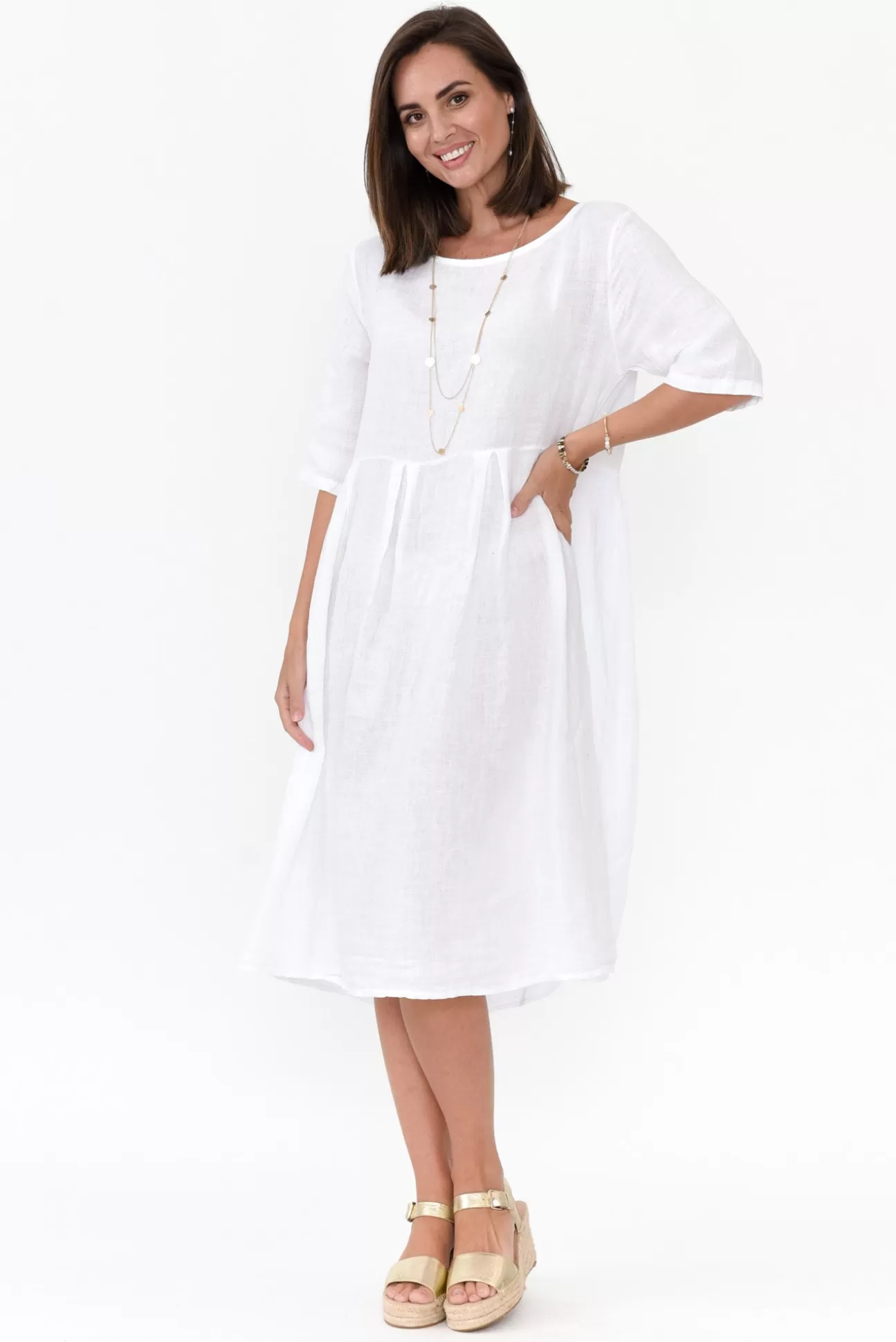 Donna Donna Davina White Linen Swing Dress Store