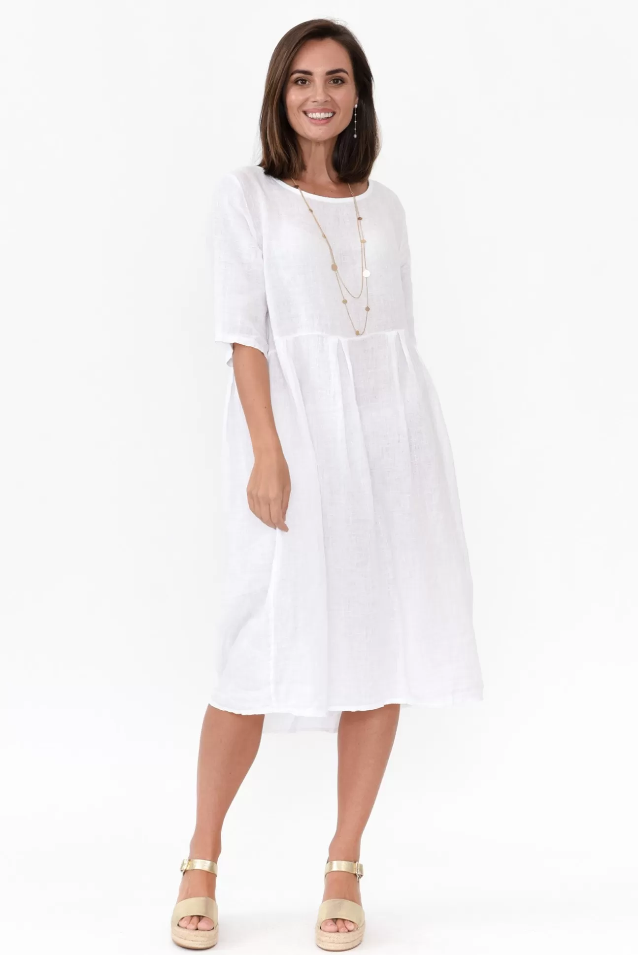 Donna Donna Davina White Linen Swing Dress Store