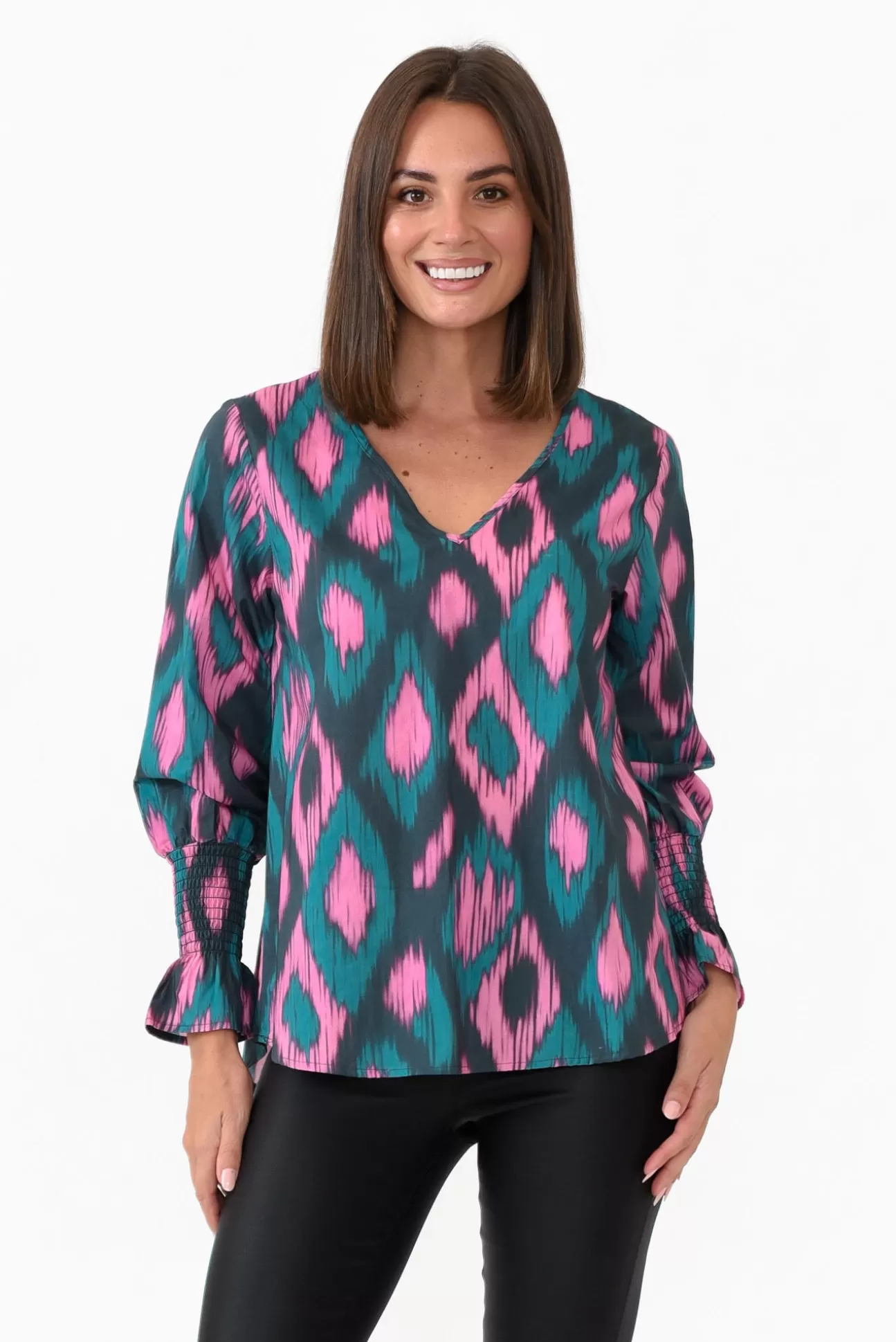 Liberty Rose Delores Teal Abstract Cotton Top Store