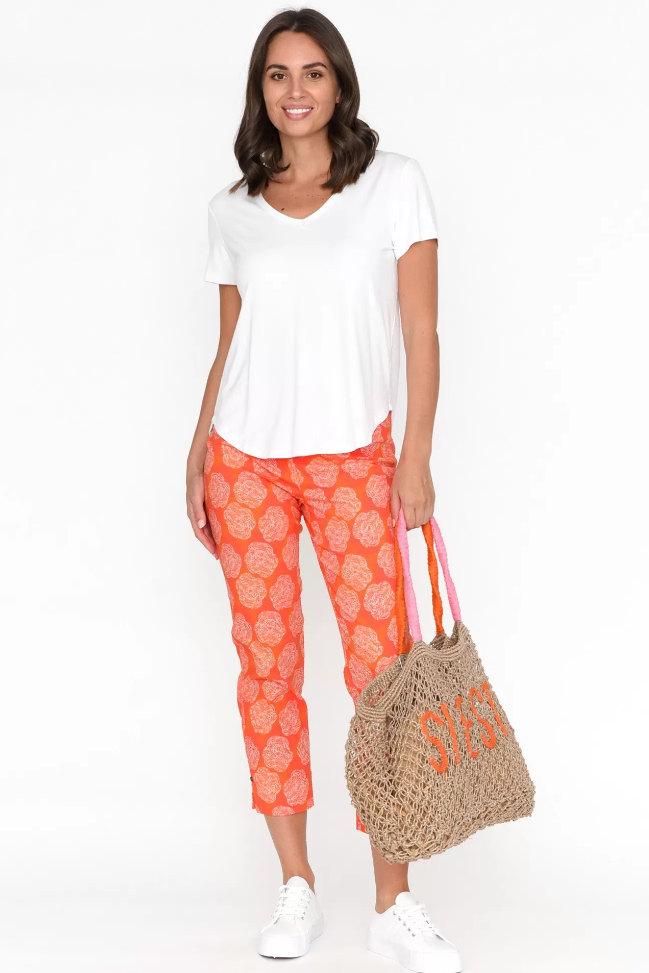 Foil Demi Orange Spot Cotton Blend Pant Fashion