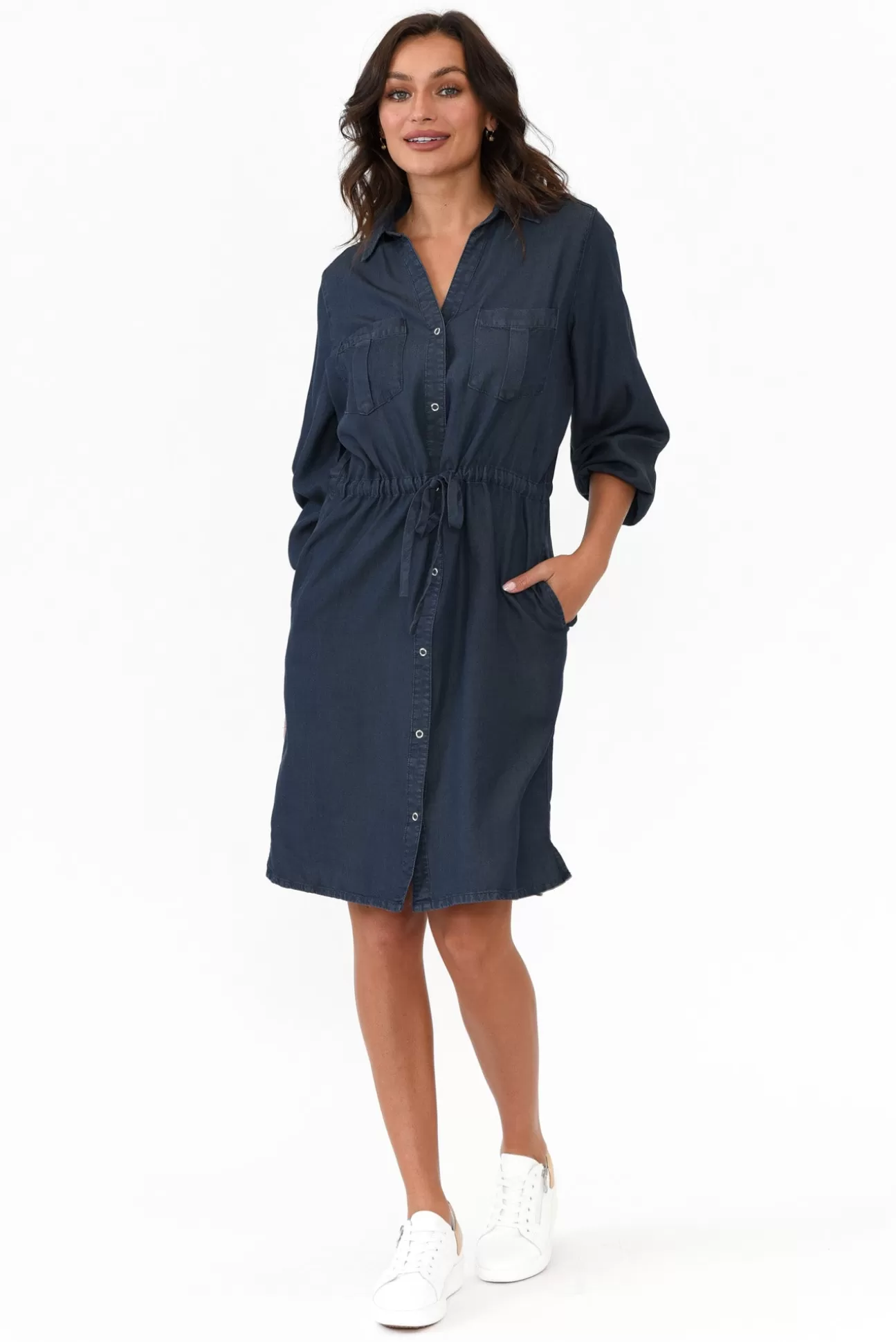 Betty Basics Denise Navy Tie Front Shirt Dress Best