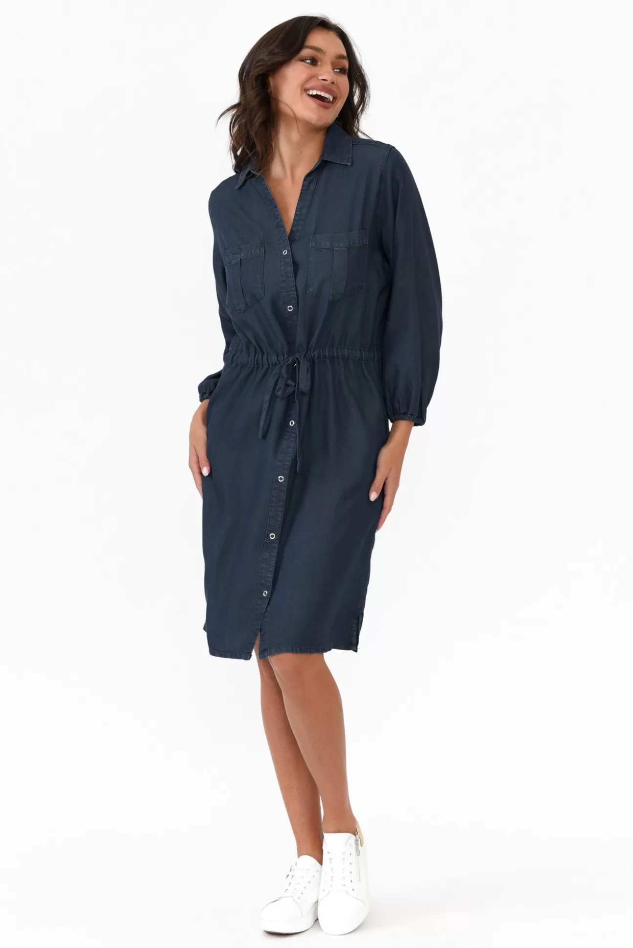 Betty Basics Denise Navy Tie Front Shirt Dress Best