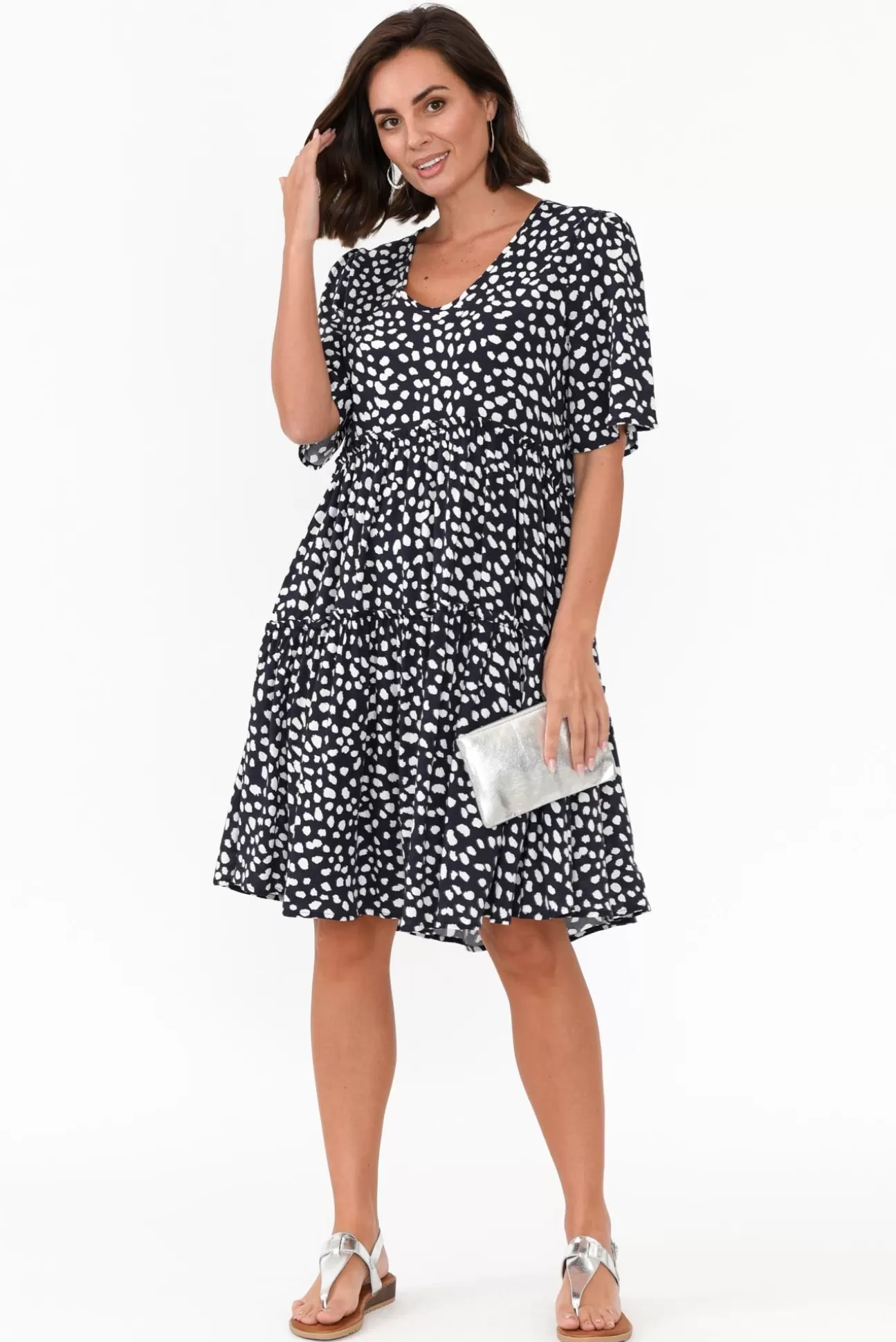 Slate the Label Denver Navy Spot Tier Dress Outlet