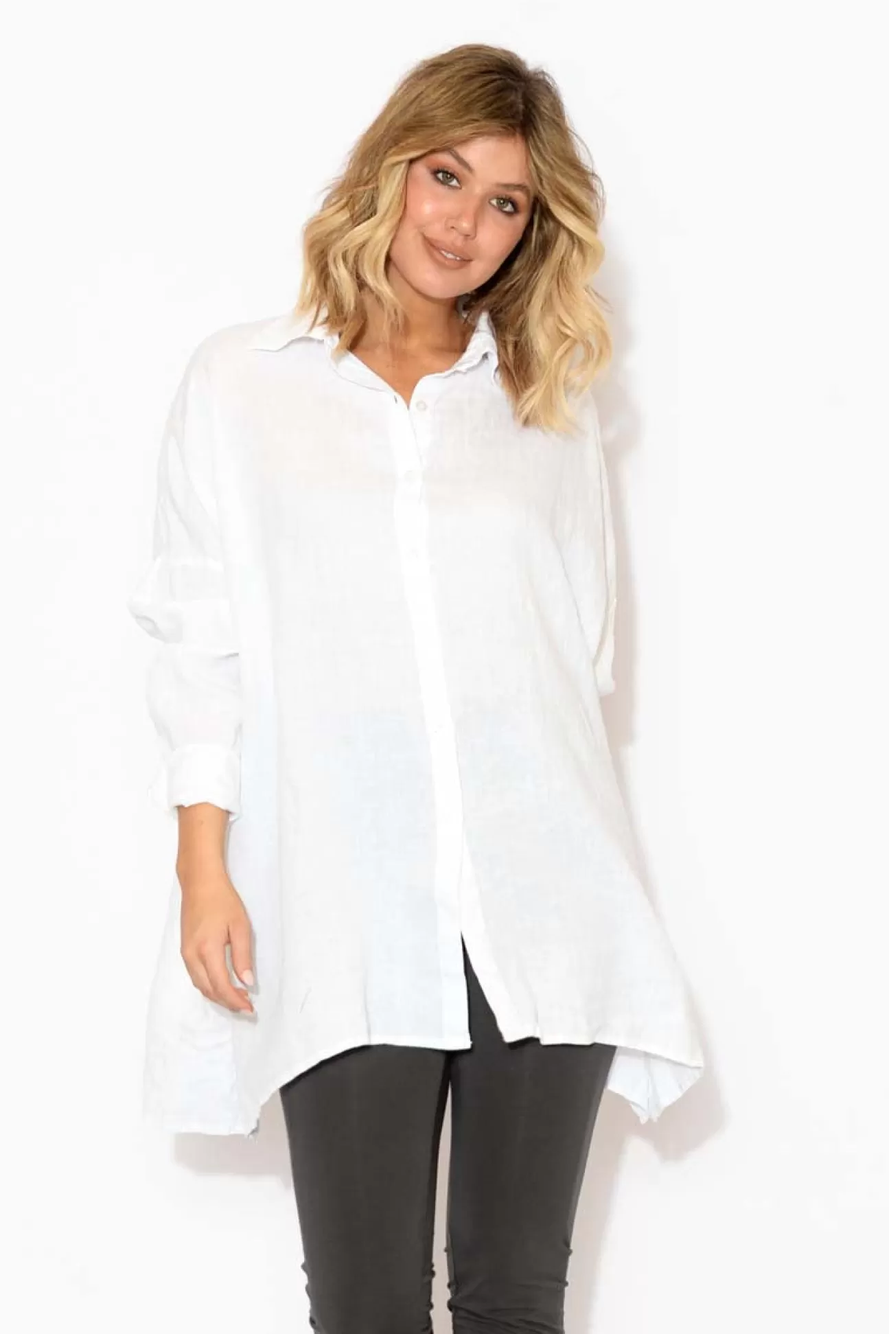 Montaigne Desi Oversized White Linen Shirt Cheap