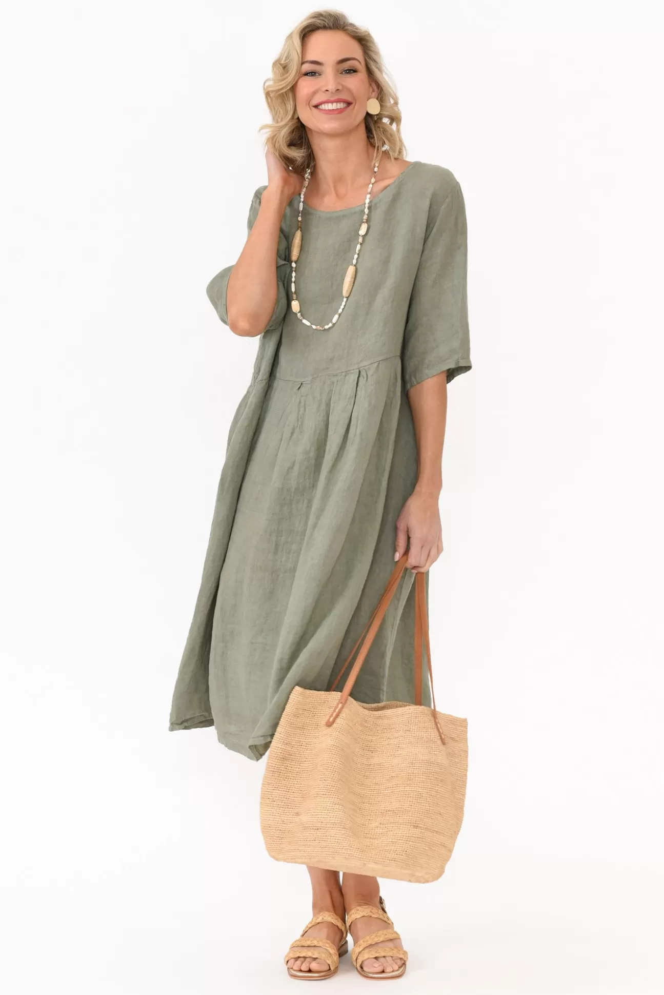 Donna Donna Dexter Khaki Linen Swing Dress Hot