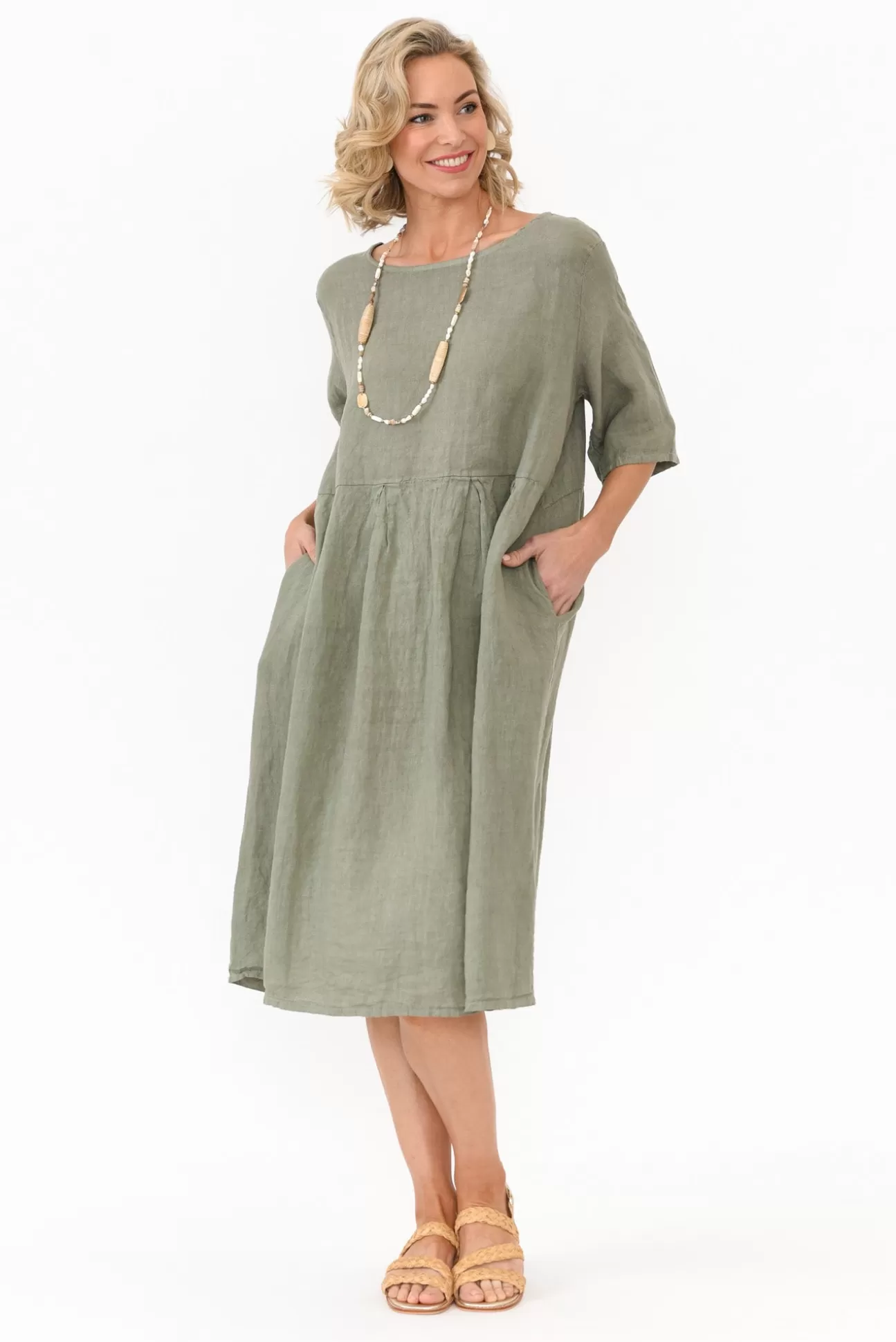 Donna Donna Dexter Khaki Linen Swing Dress Hot