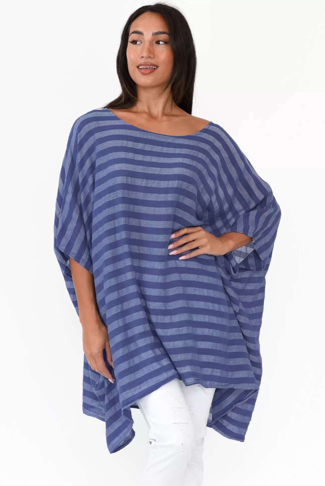 Donna Donna Diane Blue Stripe Linen Tunic Fashion