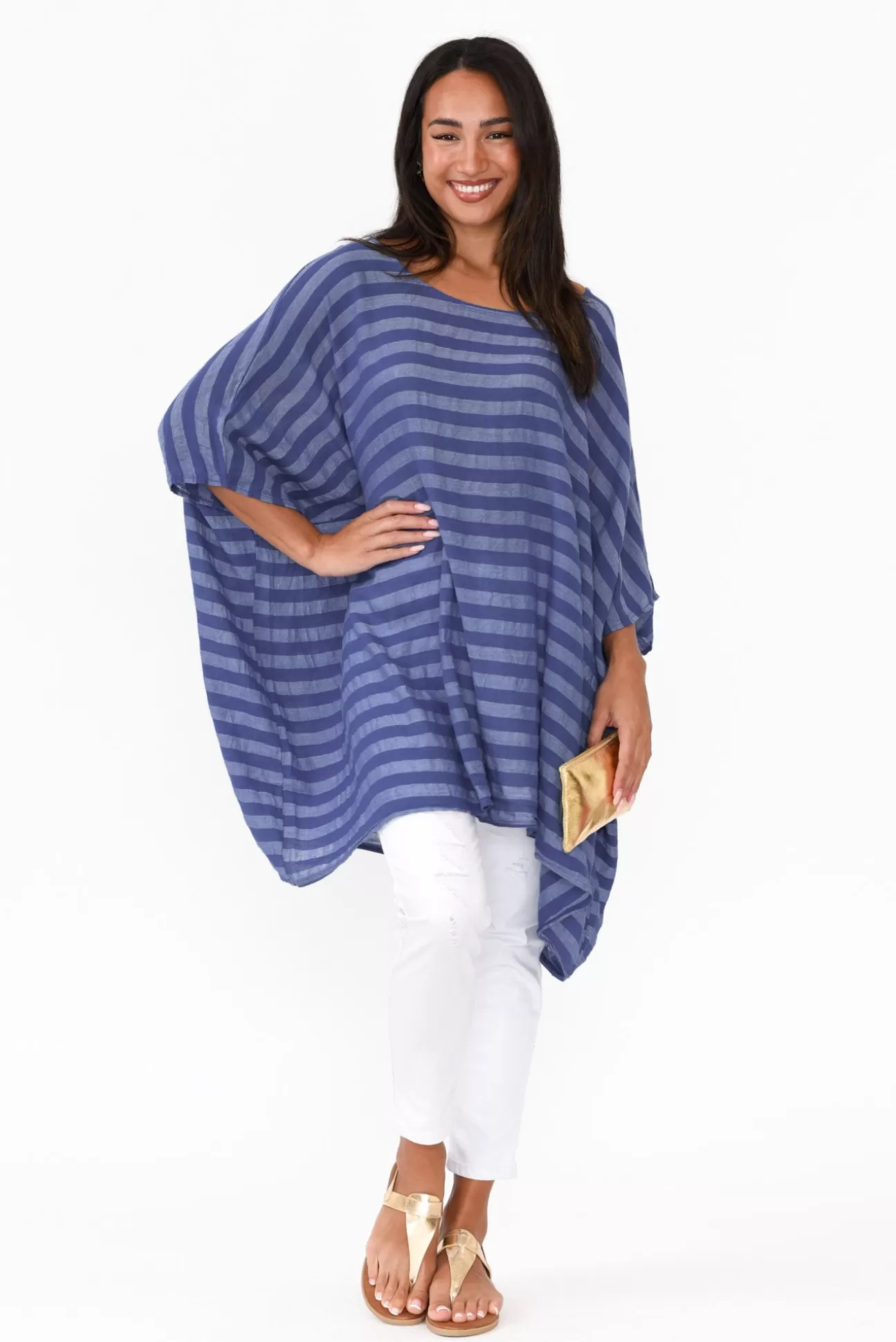 Donna Donna Diane Blue Stripe Linen Tunic Fashion