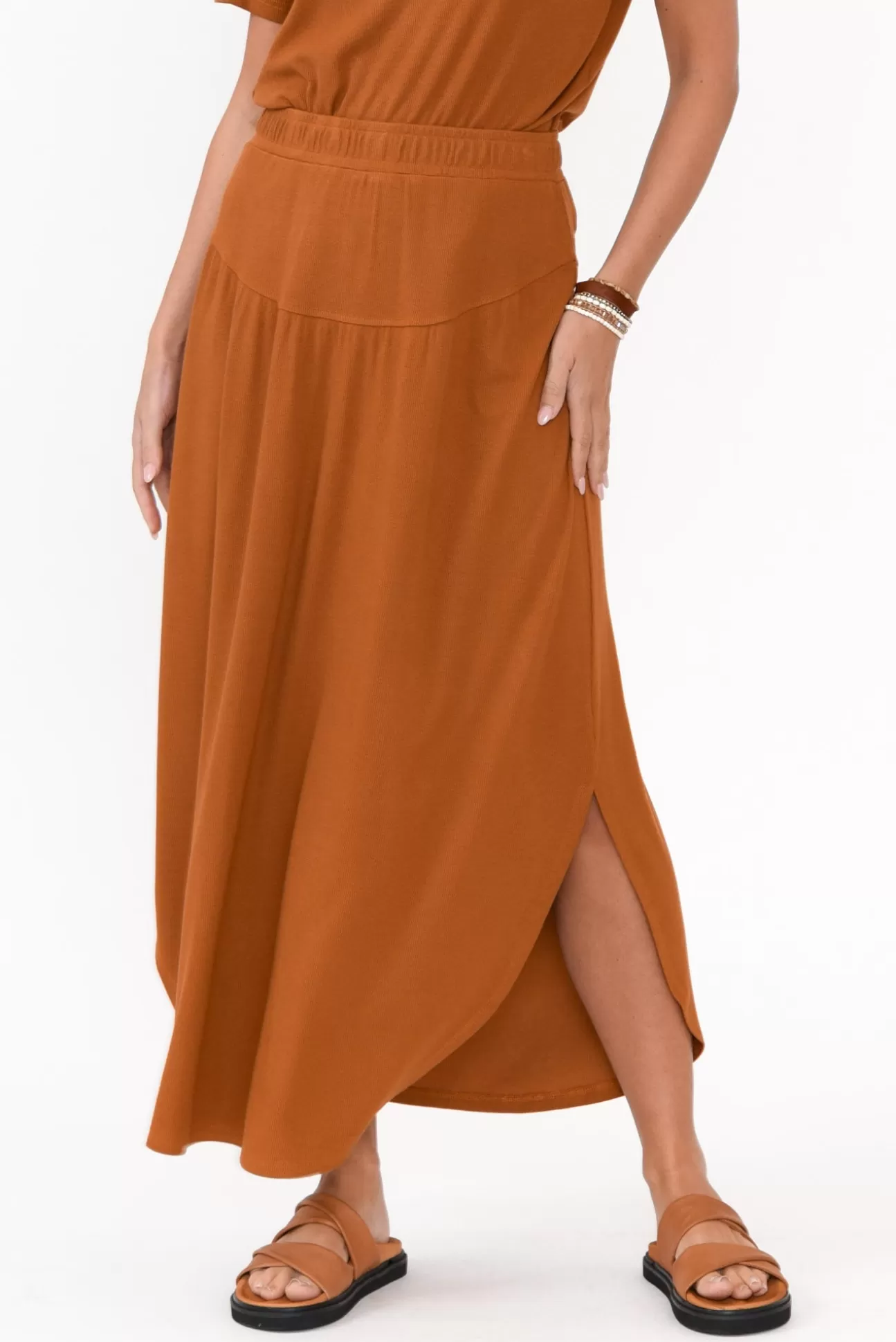 Lou Lou Dionne Rust Ribbed Bamboo Skirt Shop