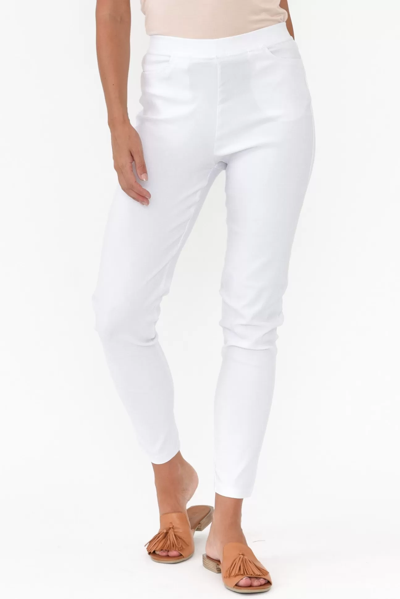 Willow Tree Dixon White Cotton Stretch Pant Discount