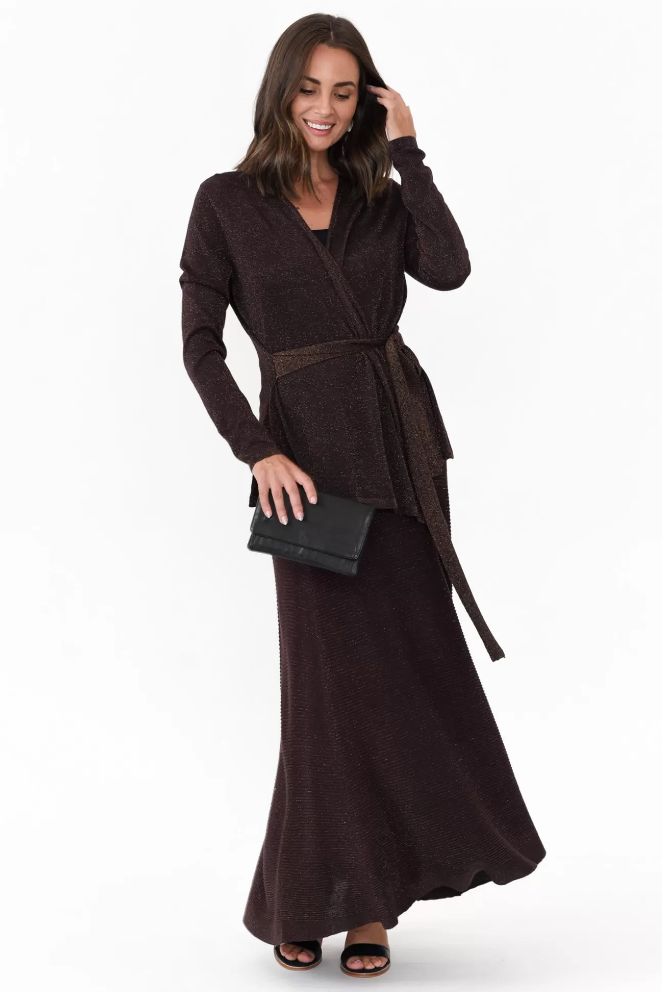 Brave u0026 True Domenica Brown Knit Midi Skirt Hot