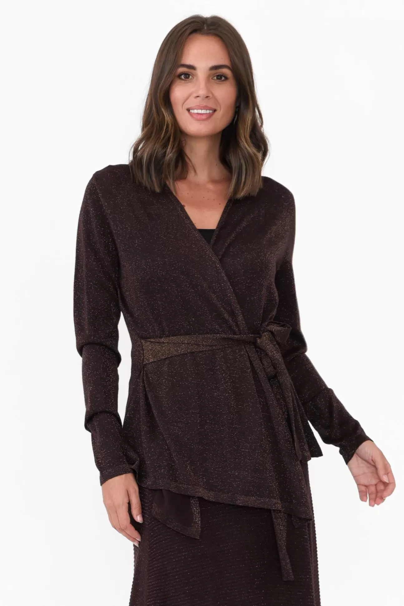 Brave u0026 True Domenica Brown Knit Tie Waist Cardigan Online