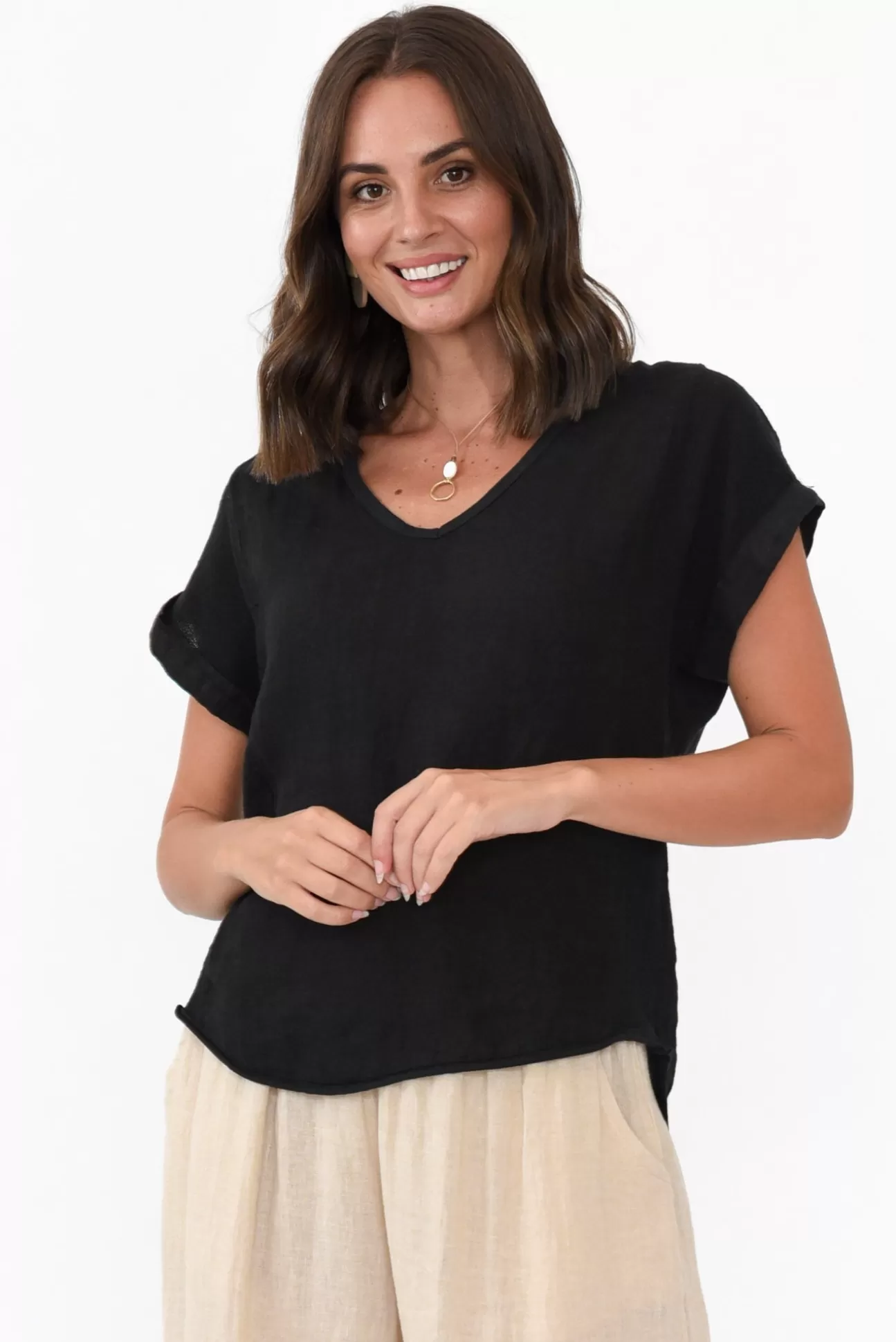 La Strada Dorian Black Linen Cotton Top Sale